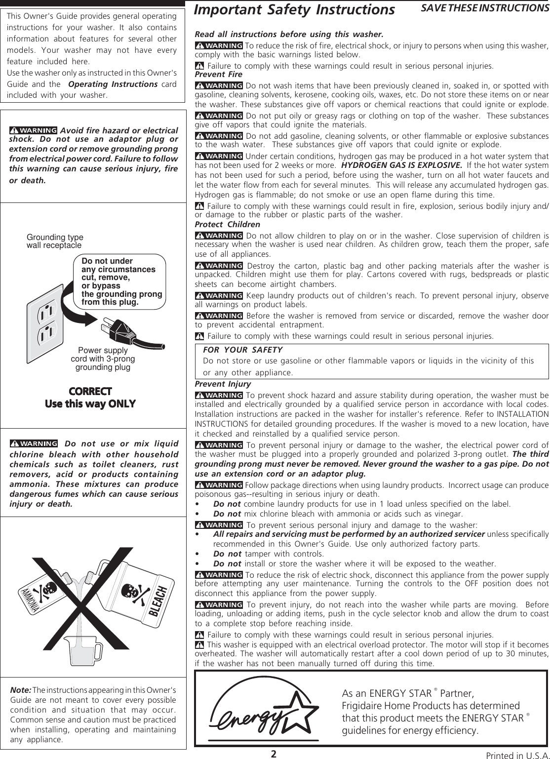 Page 2 of 11 - Electrolux-Gibson Electrolux-Gibson-134032900A-Users-Manual- 40329ea.pmd  Electrolux-gibson-134032900a-users-manual