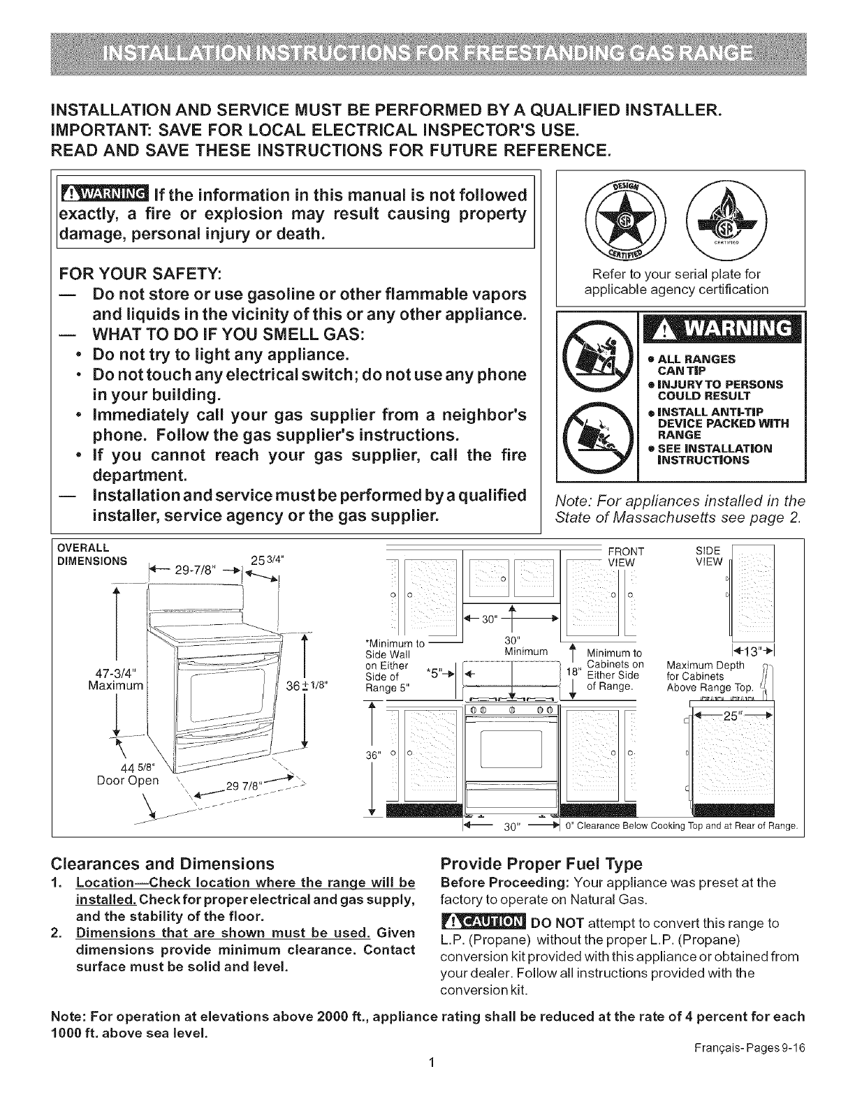 Electrolux CEI30GF5GSB User Manual GAS RANGE Manuals And Guides L0805005