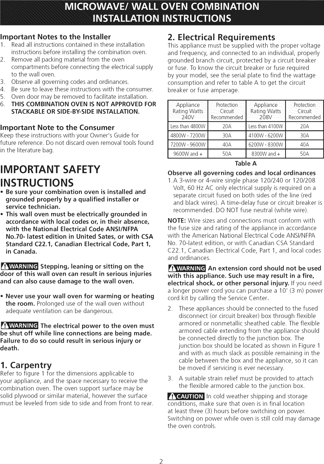 Page 2 of 8 - Electrolux E30MC75JPS3 User Manual  WALL OVEN-MICROWAVE COMBO - Manuals And Guides 1102508L