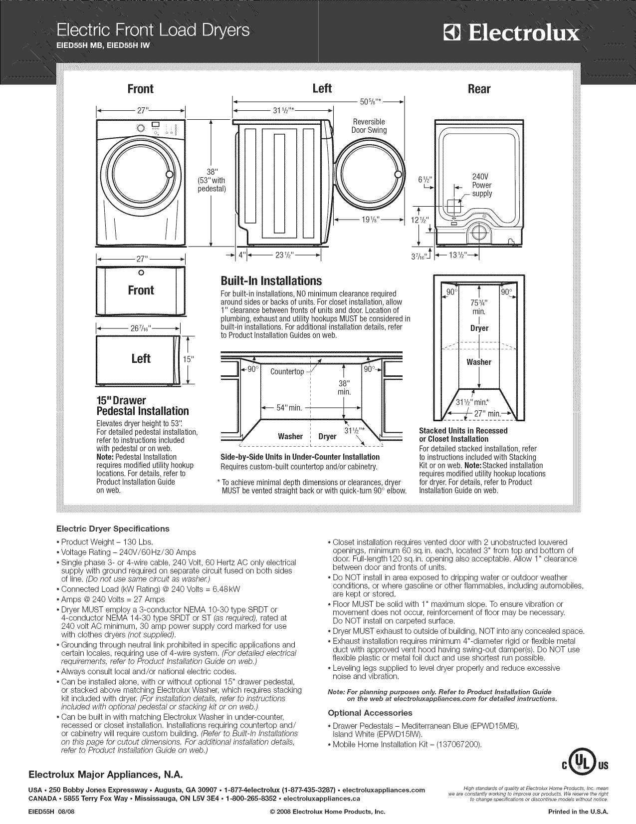 Page 2 of 2 - Electrolux EIED55HIW0 User Manual  GAS DRYER - Manuals And Guides L0811397