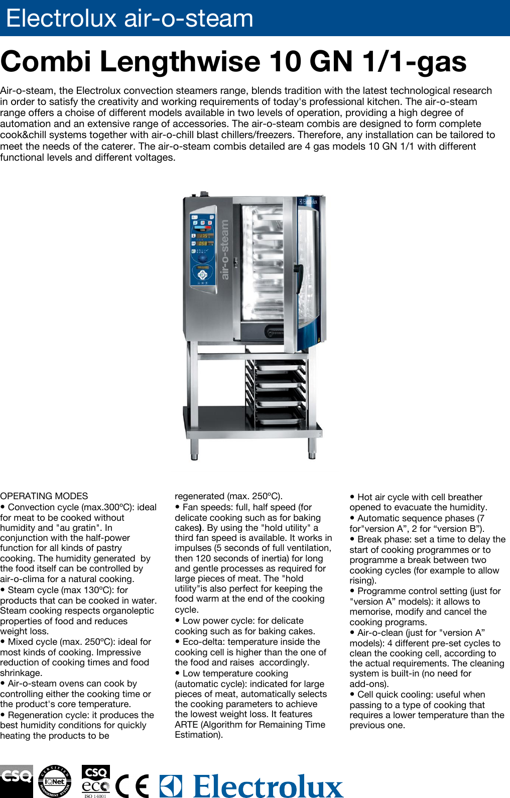 Electrolux 10 Gn 1 Gas Users Manual Air O Steam