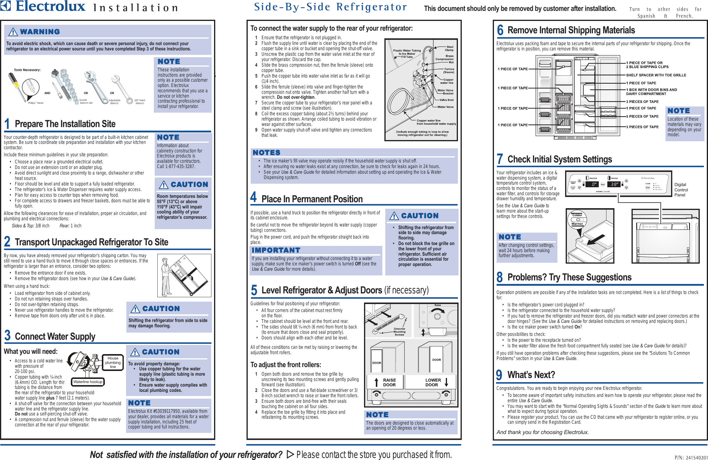 Page 1 of 3 - Electrolux Electrolux-241540201-Users-Manual- E23CS78GSS Install Guide  Electrolux-241540201-users-manual