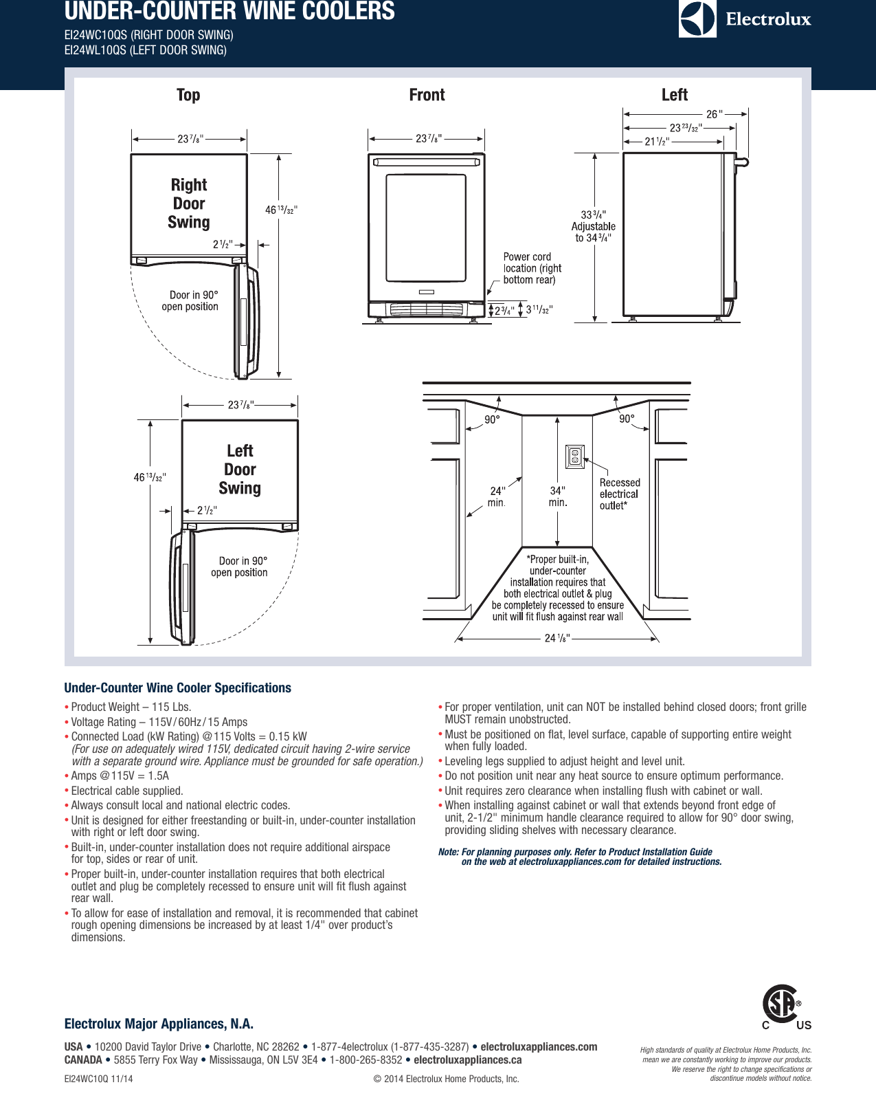 Page 3 of 6 - Electrolux Electrolux-24-Under-Counter-Wine-Cooler-With-Right-Door-Swing-Ei24Wc10Qs-Product-Specifications-Sheet-  Electrolux-24-under-counter-wine-cooler-with-right-door-swing-ei24wc10qs-product-specifications-sheet