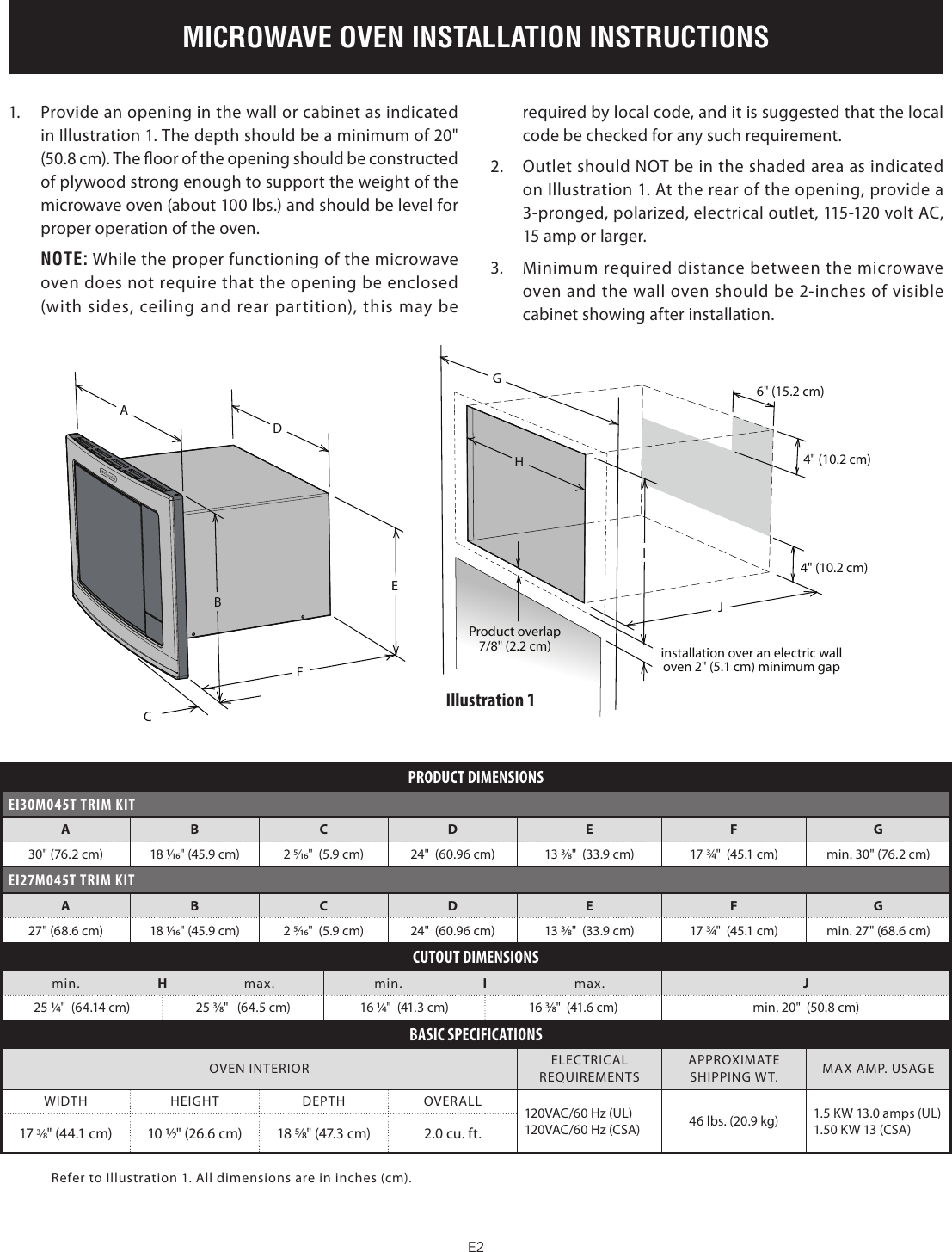 Electrolux 27 Built In Microwave Oven Ei24Mo45Ibei27Mo45Tb Installation