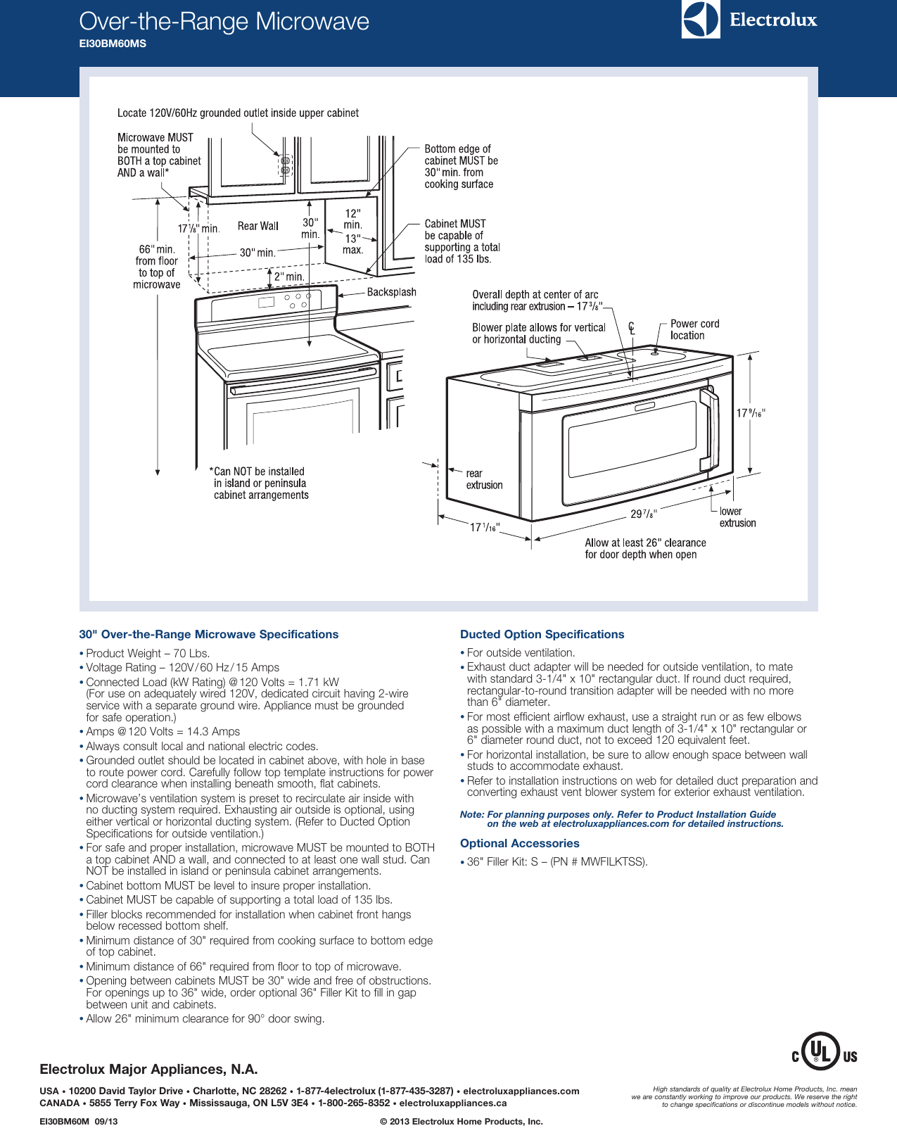 Electrolux 30 Over The Range Convection Microwave Oven With Bottom ...