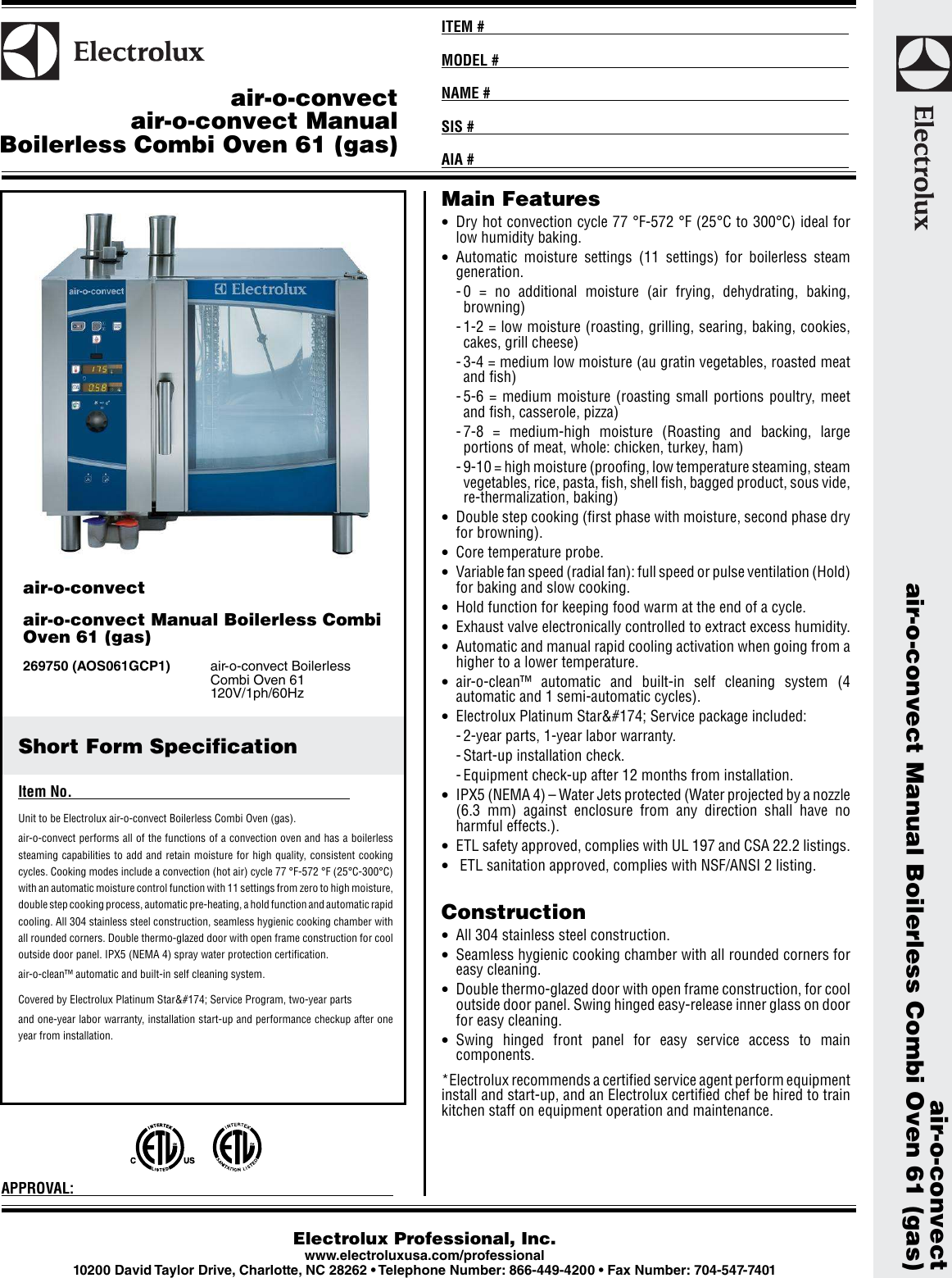 Page 1 of 3 - Electrolux Electrolux-Electrolux-Convection-Oven-269750-Users-Manual-  Electrolux-electrolux-convection-oven-269750-users-manual