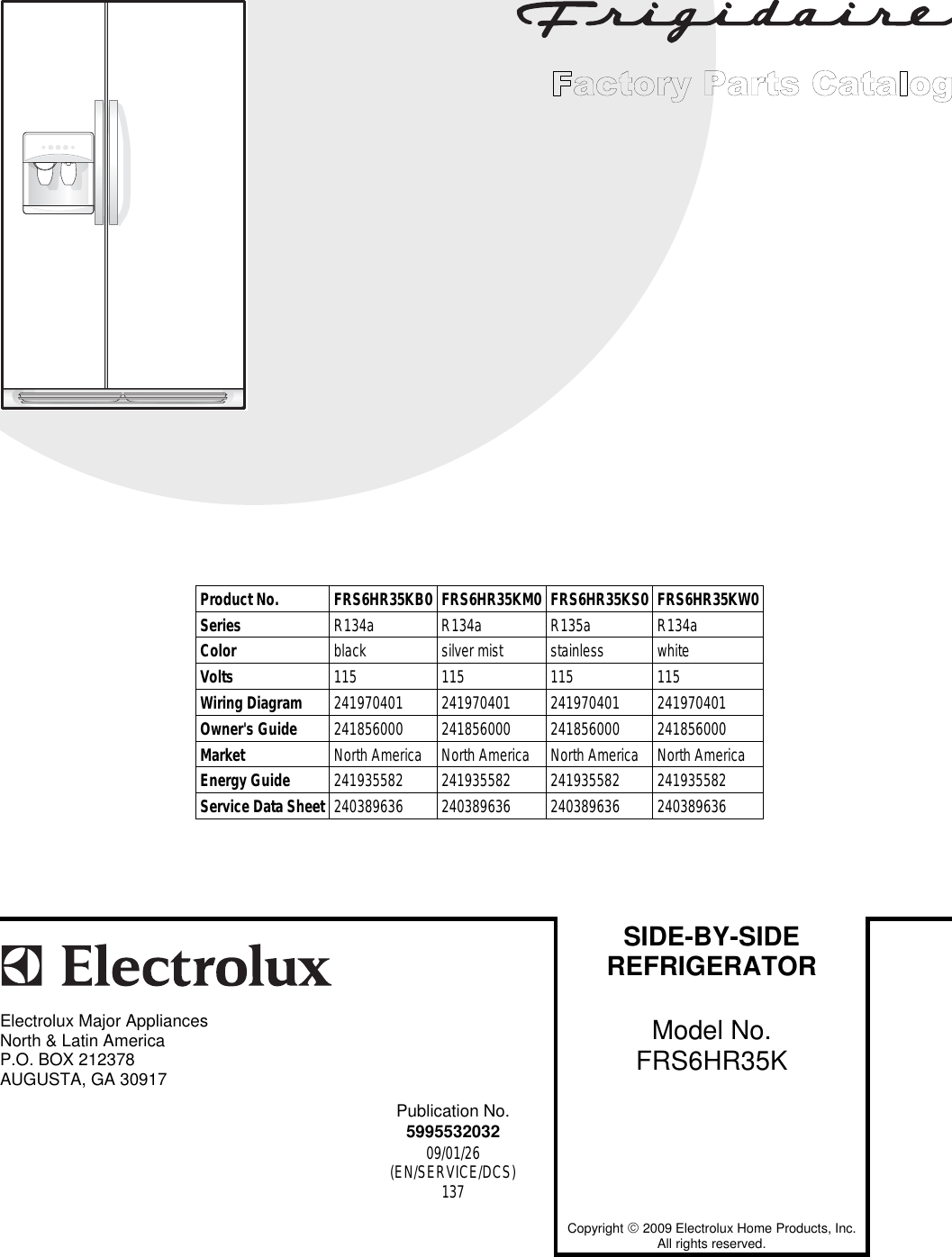 Electrolux Frigidaire Frs6Hr35K Users Manual To Begin A Parts Catalog