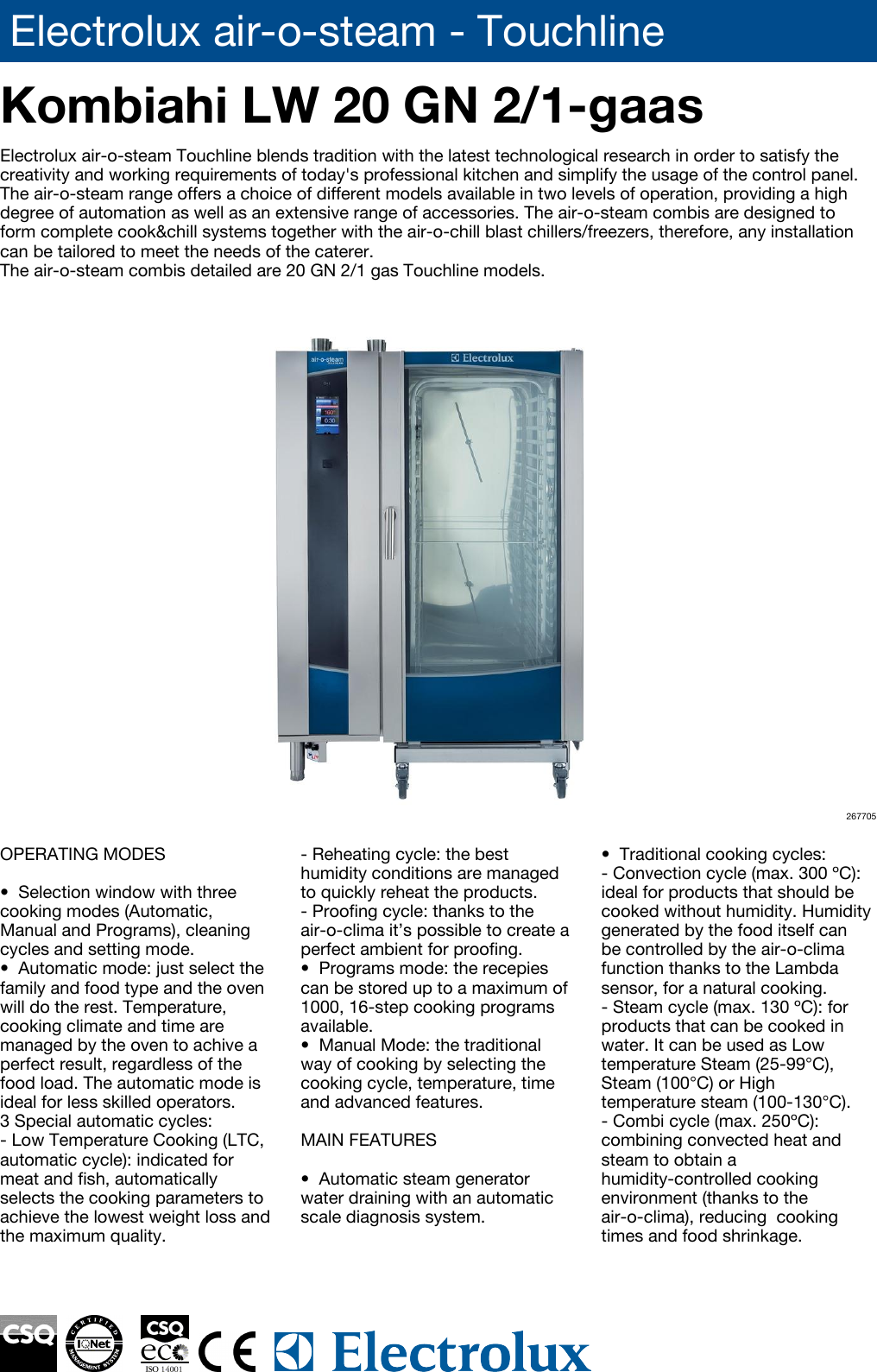 Page 1 of 4 - Electrolux Electrolux-Lw-20-Gn-2-1-Gaas-Users-Manual- Air-o-steam - Touchline  Electrolux-lw-20-gn-2-1-gaas-users-manual