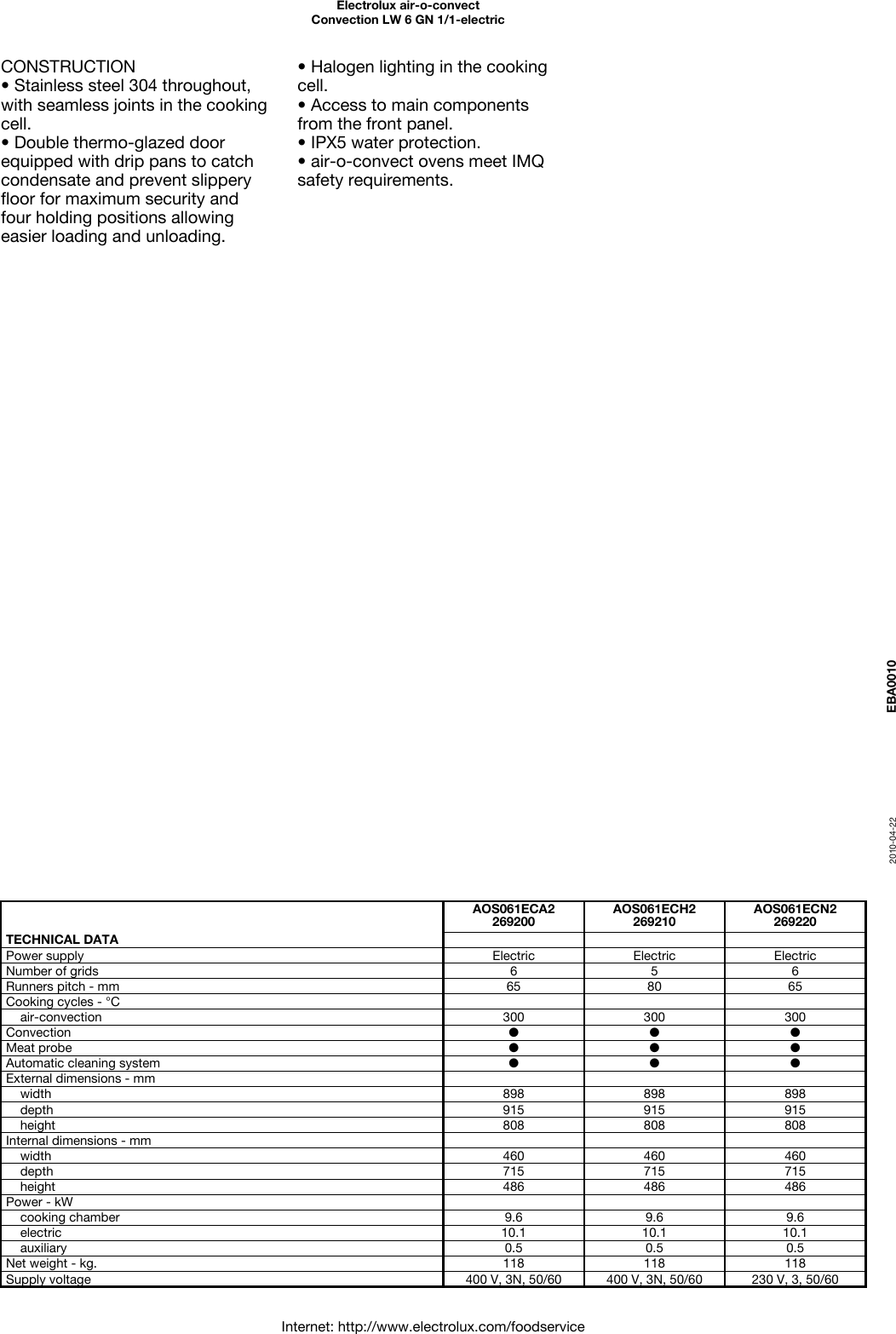 Page 2 of 4 - Electrolux Electrolux-Lw-6-Gn-1-1-Electric-Users-Manual- Air-o-convect  Electrolux-lw-6-gn-1-1-electric-users-manual