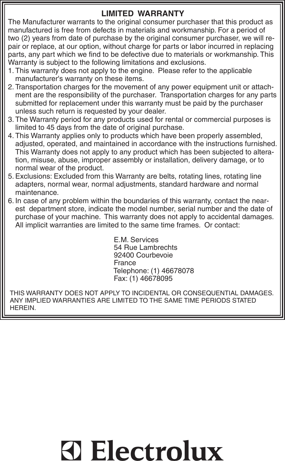 Page 8 of 8 - Electrolux Electrolux-Wt420-Users-Manual- IPL, Partner, PWT420, PWT420A, 964777400, 2003-06, Wheeled Trimmer  Electrolux-wt420-users-manual