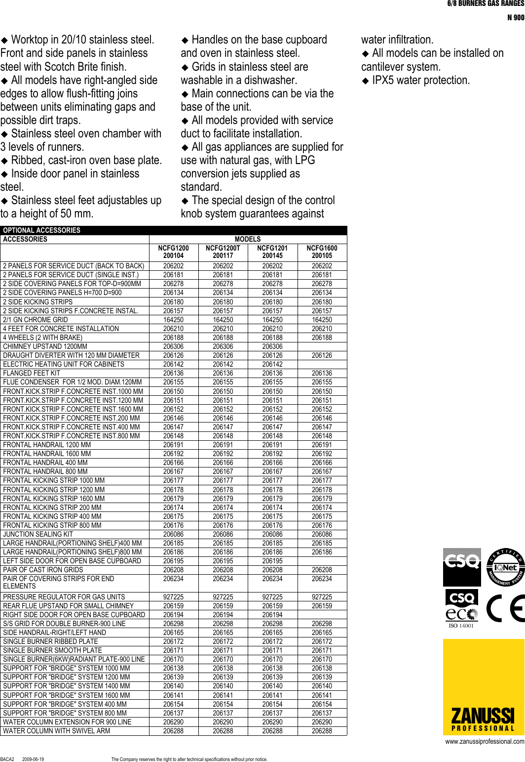 Page 2 of 3 - Electrolux Electrolux-Zanussi-Professional-N-900-Users-Manual- 6/8 BURNERS GAS RANGES  Electrolux-zanussi-professional-n-900-users-manual