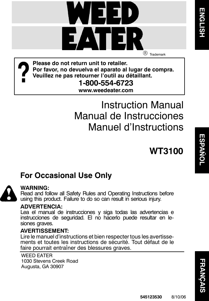 Page 1 of 11 - Electrolux WT3100 545123530e User Manual To The A90564b9-246f-4373-9055-b04e59fff396