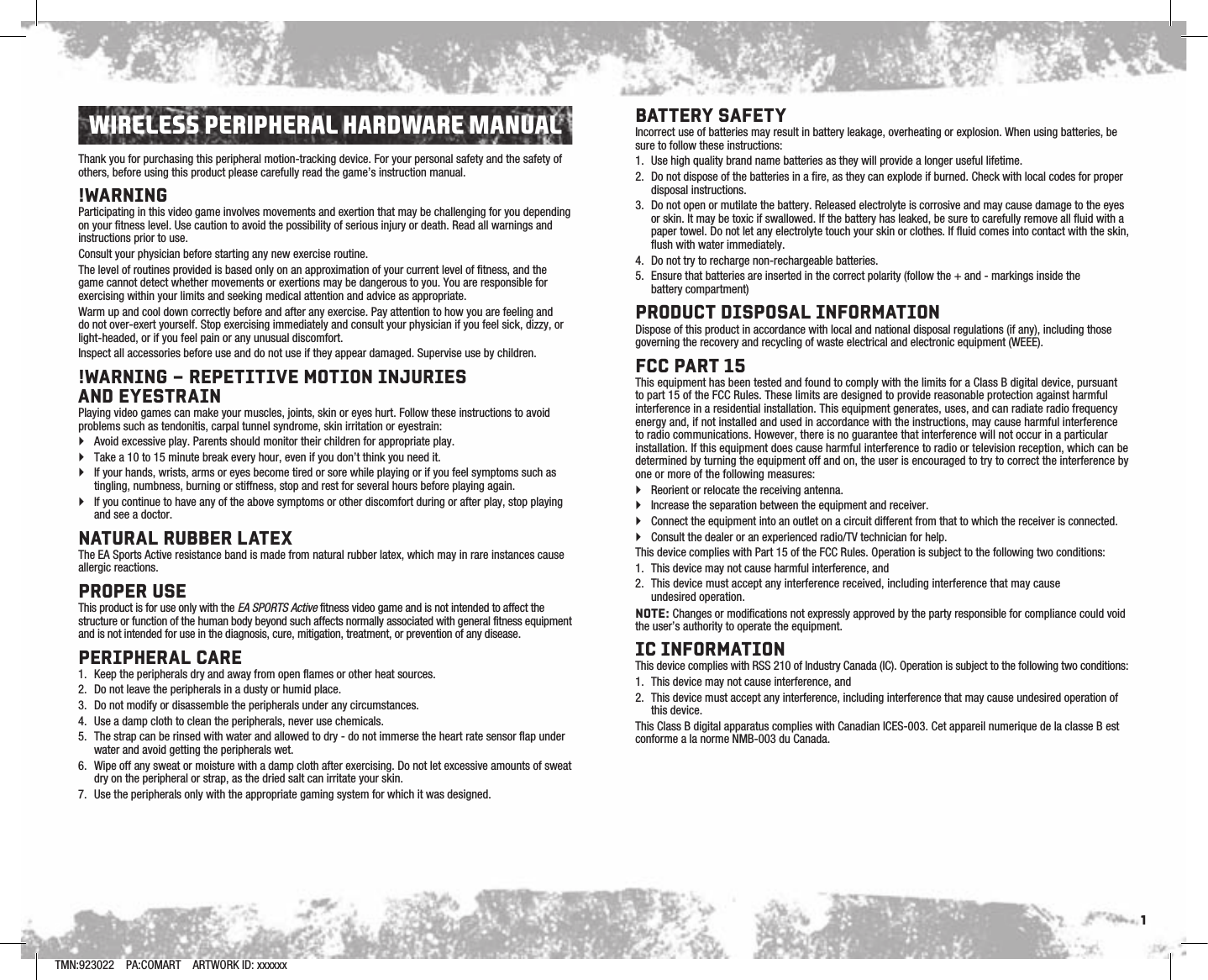 Electronic Arts BW19009D Wireless HRM Controller for Wii Console User