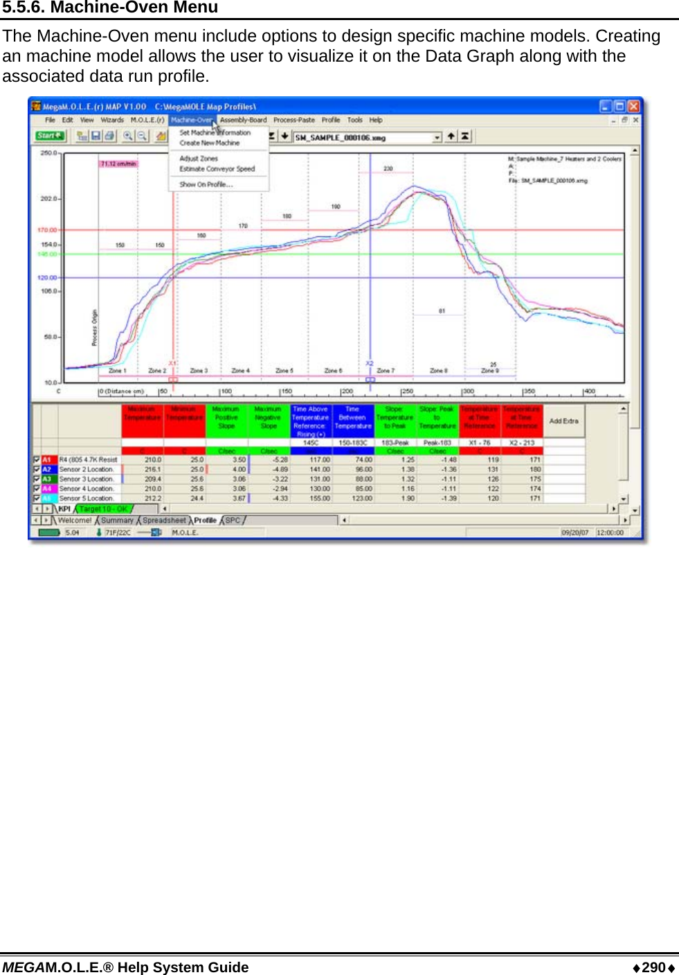 MEGAM.O.L.E.® Help System Guide  ♦290♦ 5.5.6. Machine-Oven Menu The Machine-Oven menu include options to design specific machine models. Creating an machine model allows the user to visualize it on the Data Graph along with the associated data run profile.   