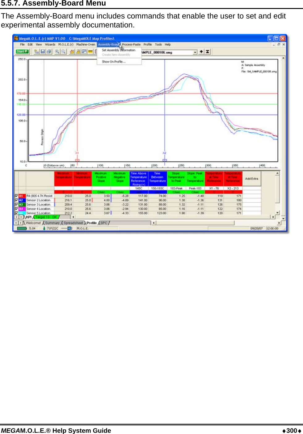MEGAM.O.L.E.® Help System Guide  ♦300♦ 5.5.7. Assembly-Board Menu The Assembly-Board menu includes commands that enable the user to set and edit experimental assembly documentation.   