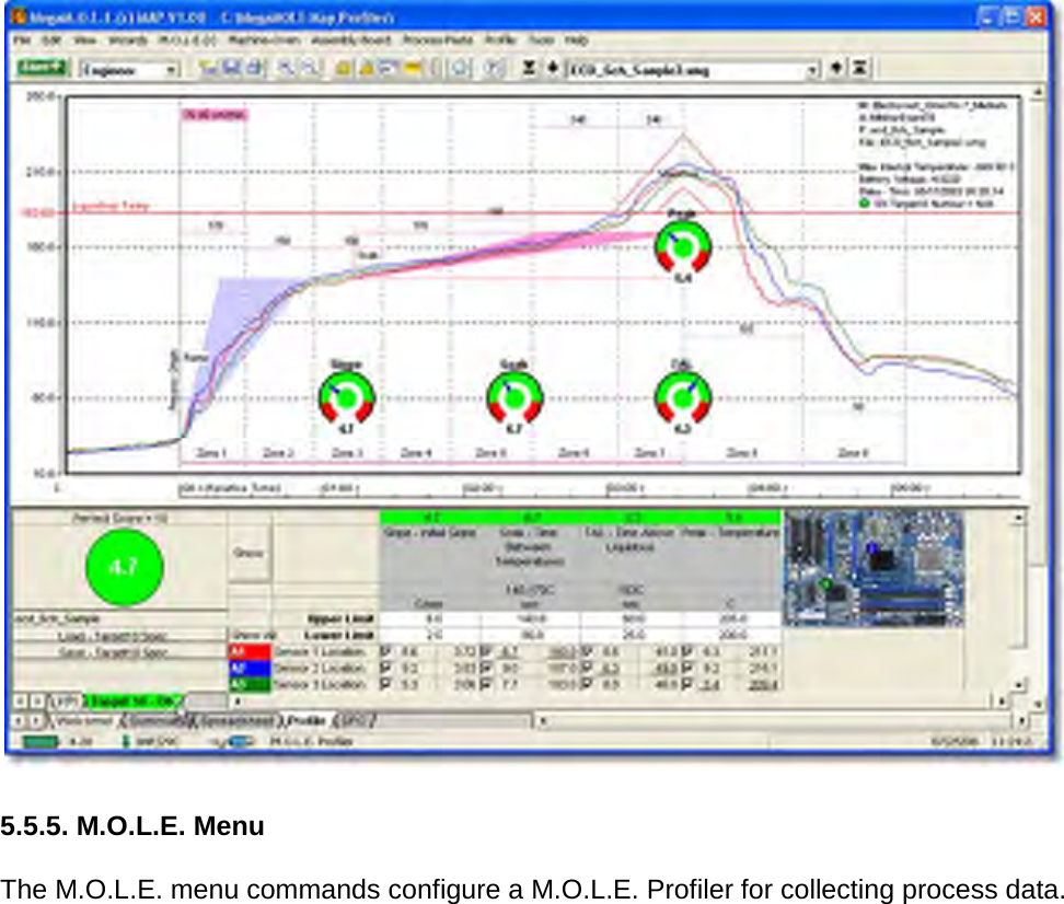         5.5.5. M.O.L.E. Menu  The M.O.L.E. menu commands configure a M.O.L.E. Profiler for collecting process data. 