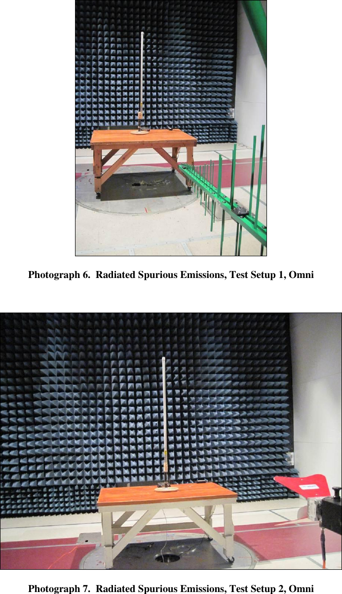  Photograph 6.  Radiated Spurious Emissions, Test Setup 1, Omni   Photograph 7.  Radiated Spurious Emissions, Test Setup 2, Omni  