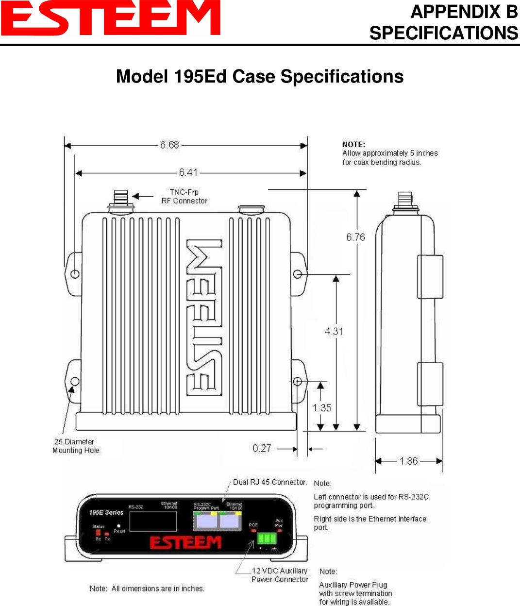 APPENDIX B SPECIFICATIONS   Model 195Ed Case Specifications   