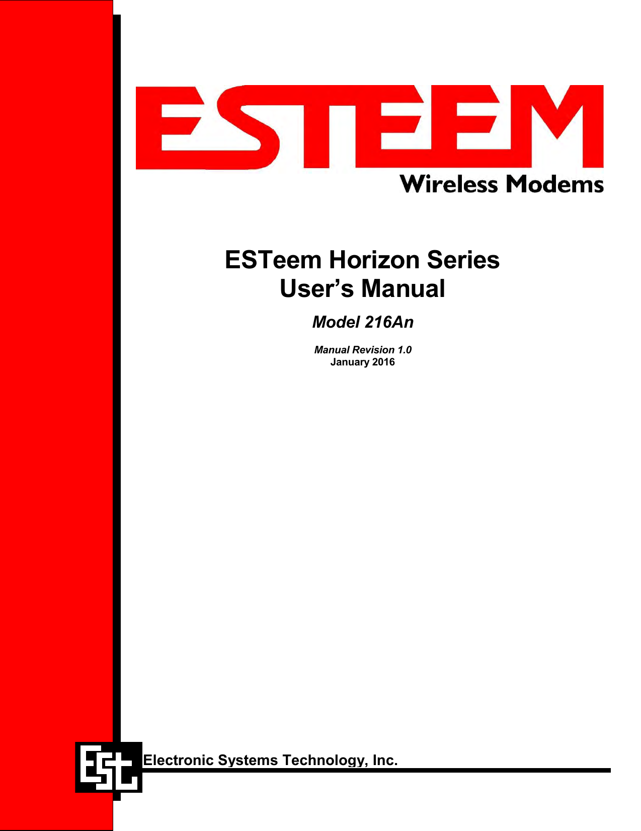                  ESTeem Horizon Series User’s Manual  Model 216An   Manual Revision 1.0 January 2016      Electronic Systems Technology, Inc. 