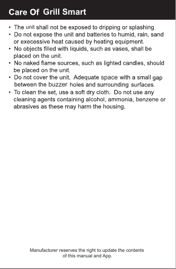 Grill SmartunitspacebuzzerManufacturer reserves the right to update the contents of this manual and App.