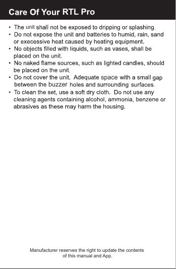RTL ProunitspacebuzzerManufacturer reserves the right to update the contents of this manual and App.