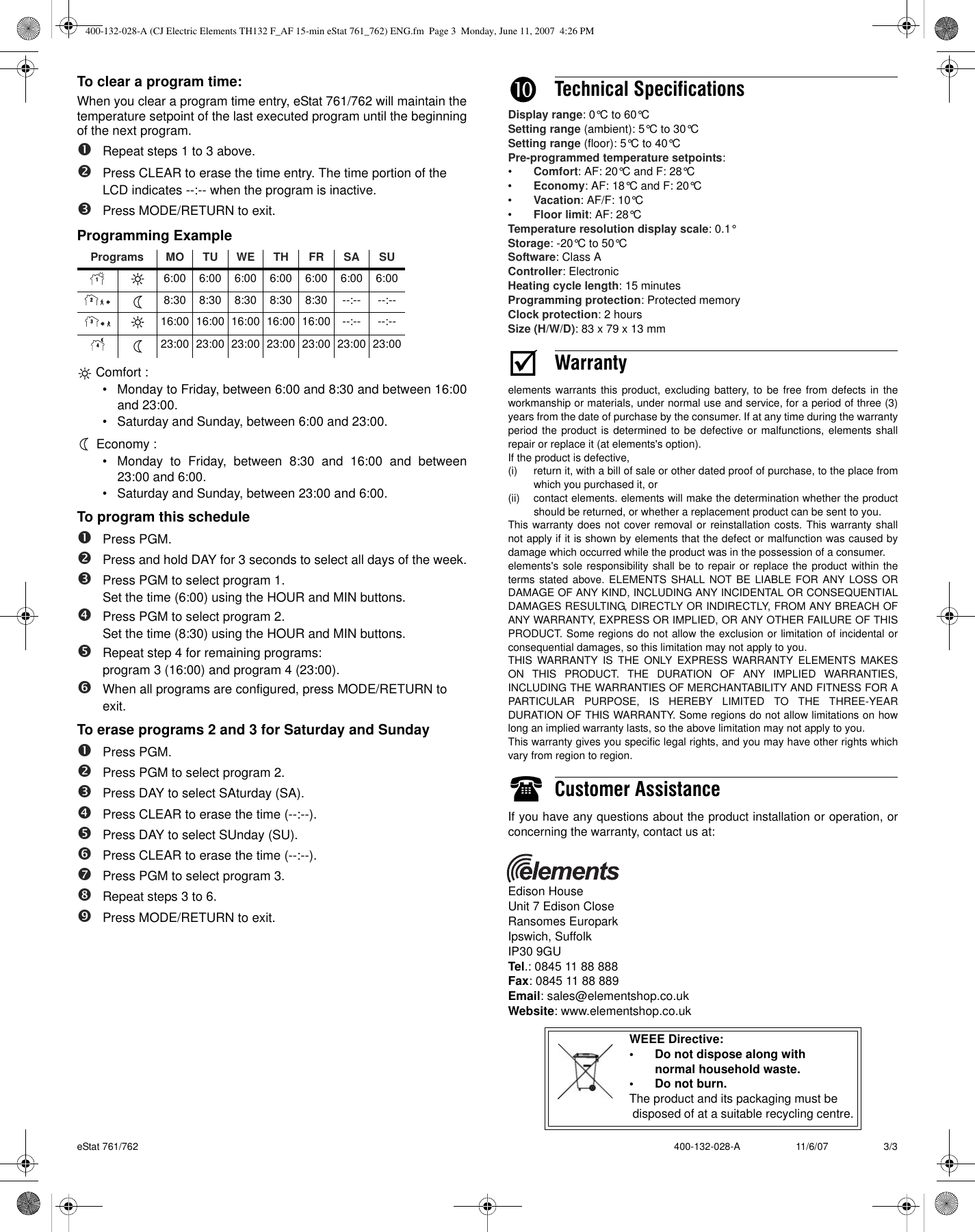 Page 3 of 3 - Elemental-Designs Elemental-Designs-Estat-761-Users-Manual- 400-132-028-A (CJ Electric Elements TH132 F_AF 15-min EStat 761_762) ENG  Elemental-designs-estat-761-users-manual