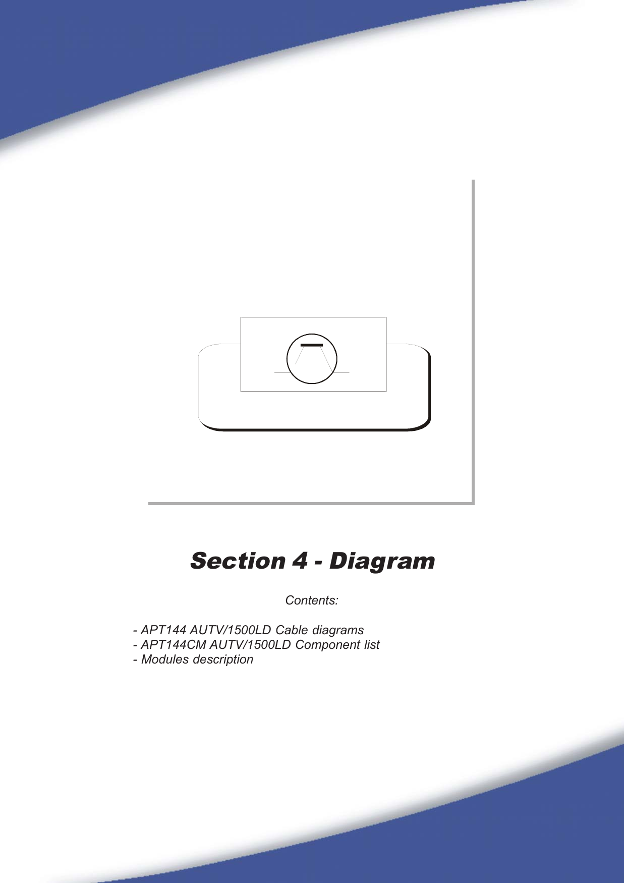 105Section 4 - DiagramContents:- APT144 AUTV/1500LD Cable diagrams- APT144CM AUTV/1500LD Component list- Modules description