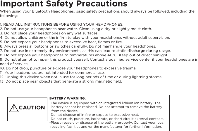 Page 2 of Elita VCB50012BT Chrome and Bright Bluetooth Headphone User Manual VF60018BT Manual