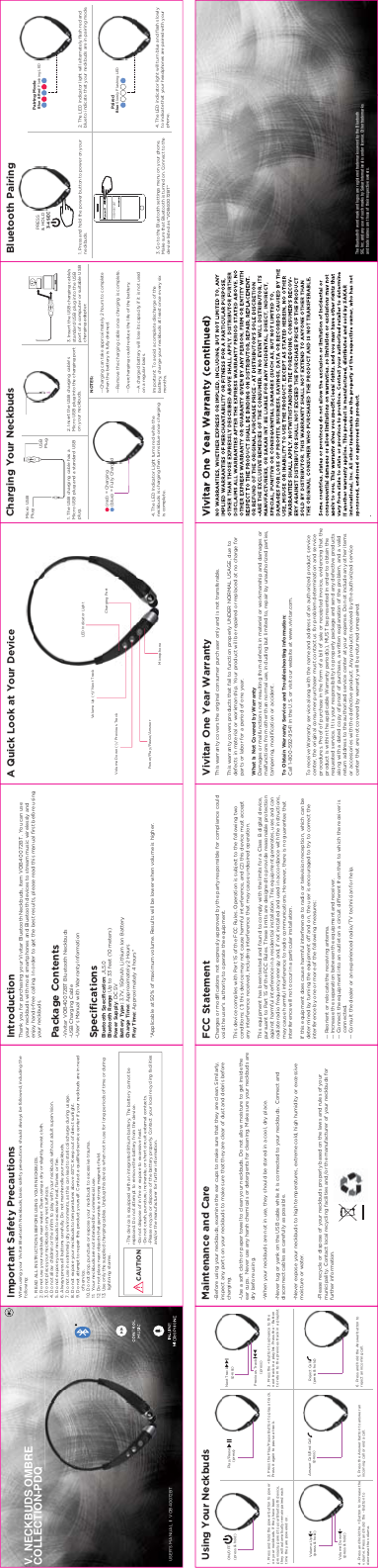 Page 1 of Elita VOB40072BT V. NECKBUDS OMBRE COLLECTION-PDQ User Manual VOB40072BT Manual
