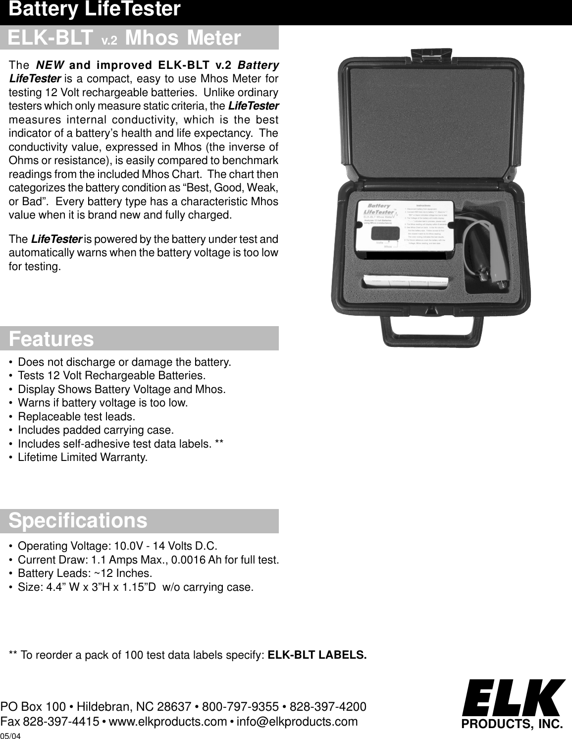 Page 1 of 4 - Elk Elk-Battery-Lifeer-Blt-Users-Manual- Elk-blt-v2-instructions  Elk-battery-lifeer-blt-users-manual