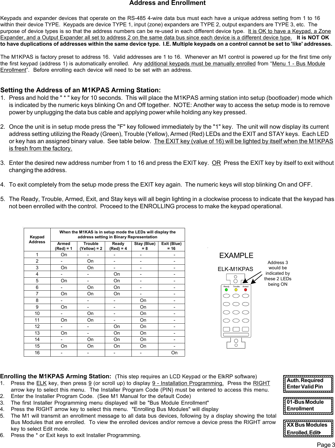 Page 3 of 6 - Elk Elk-Keypad-Arming-Station-M1Kpas-Users-Manual- PD9-instructions  Elk-keypad-arming-station-m1kpas-users-manual
