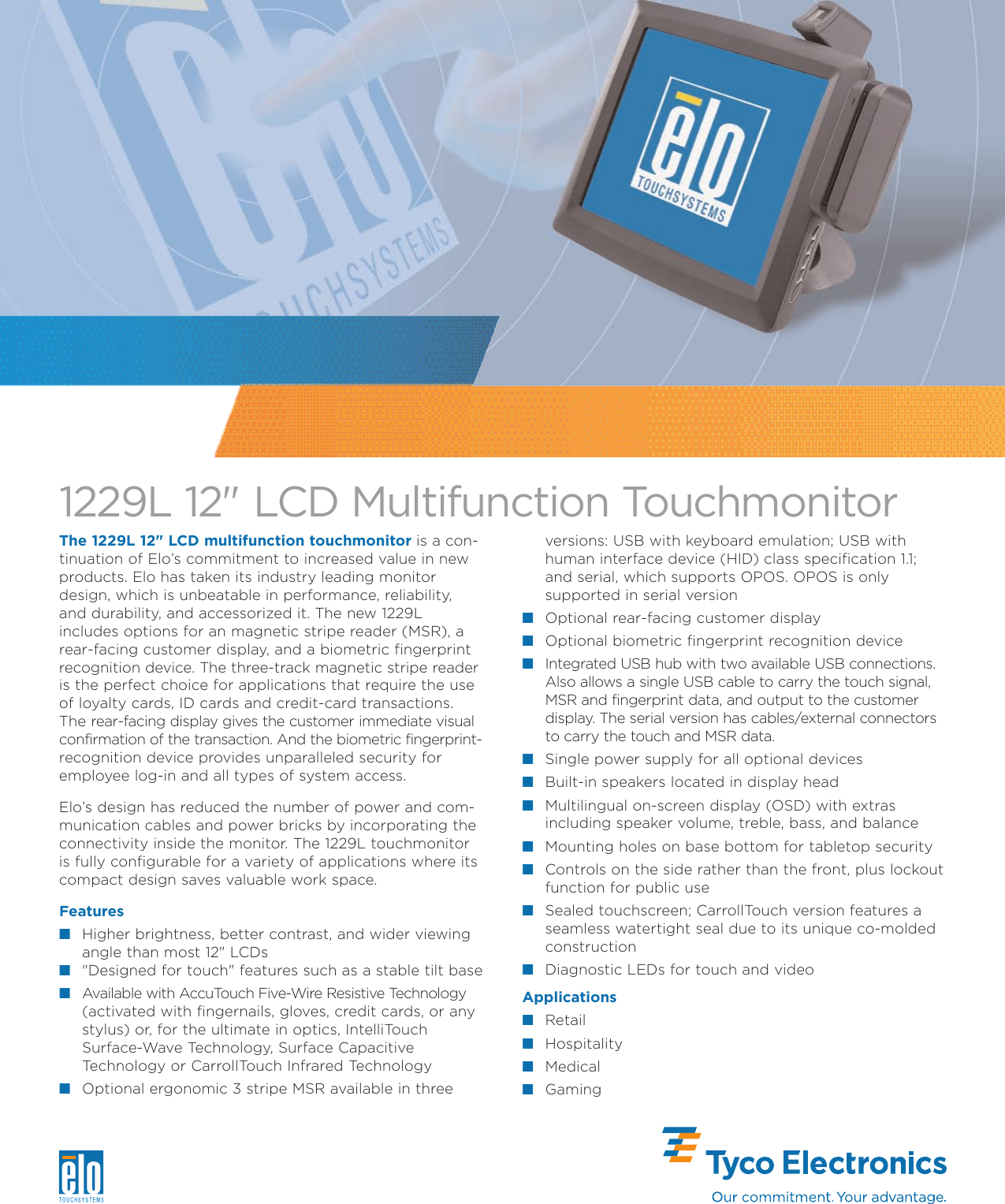 Page 1 of 2 - Elo-Touchsystems Elo-Touchsystems-Elo-Entuitive-3000-Series-1229L-Users-Manual- 1229L - Datasheet For Desktop 12 LCD Multifunction Touchmonitor Elo TouchSystems  Elo-touchsystems-elo-entuitive-3000-series-1229l-users-manual