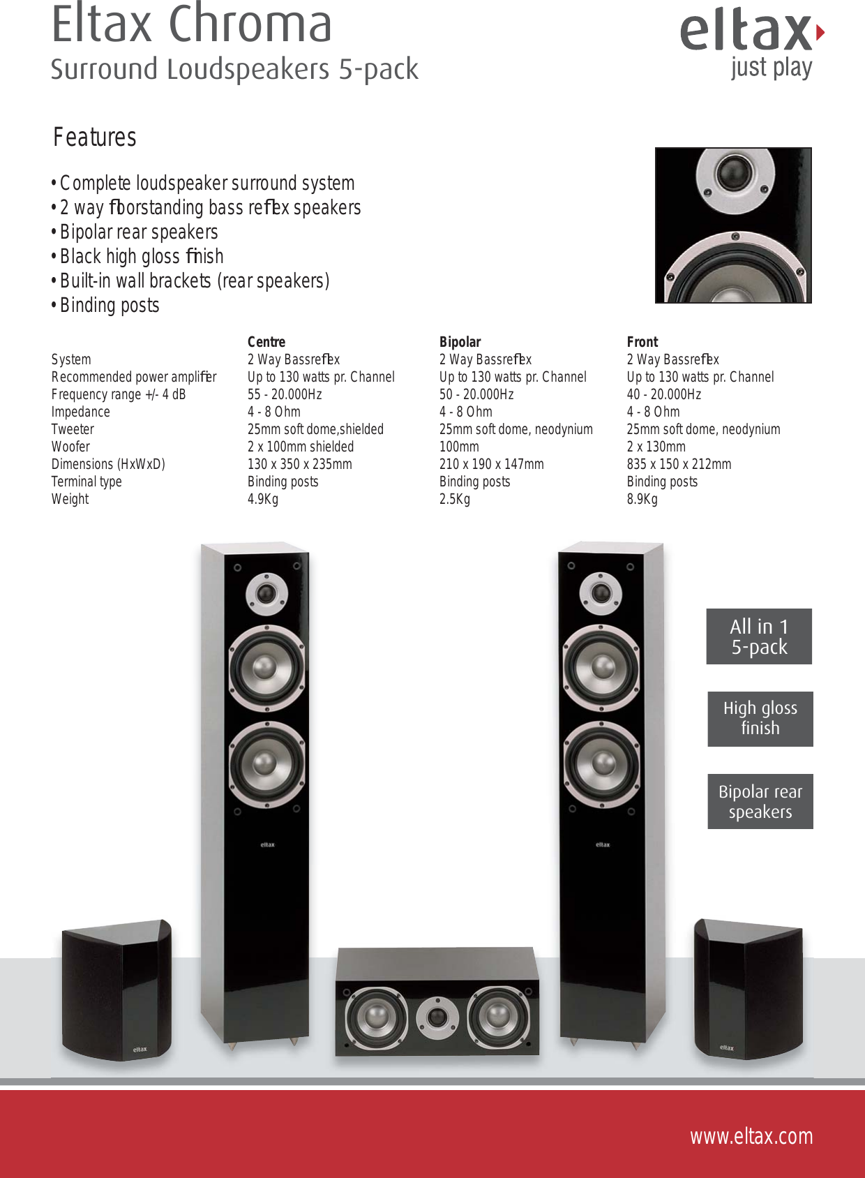 Eltax Surround Loudspeakers 5 Pack Chroma Users Manual