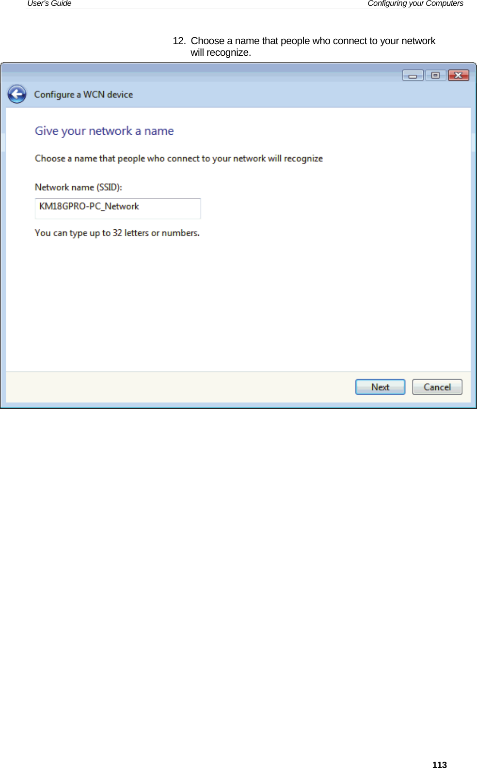 User’s Guide   Configuring your Computers  11312.  Choose a name that people who connect to your network will recognize.                    