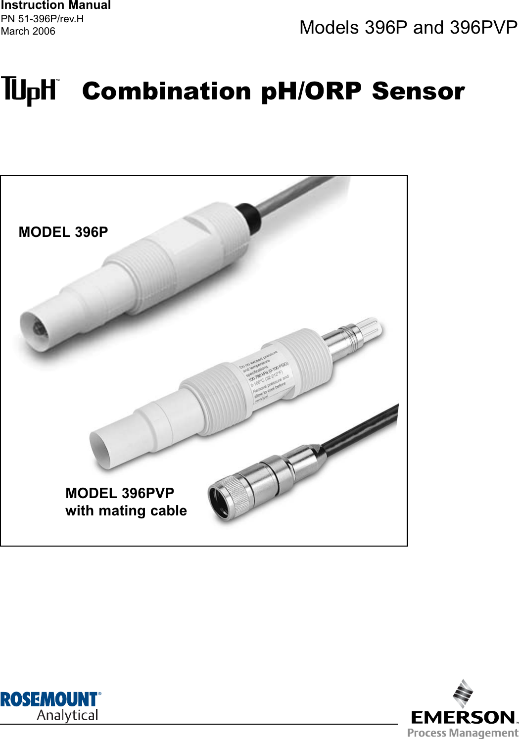Emerson Process Management Combination Ph Orp Sensor 396P Users Manual