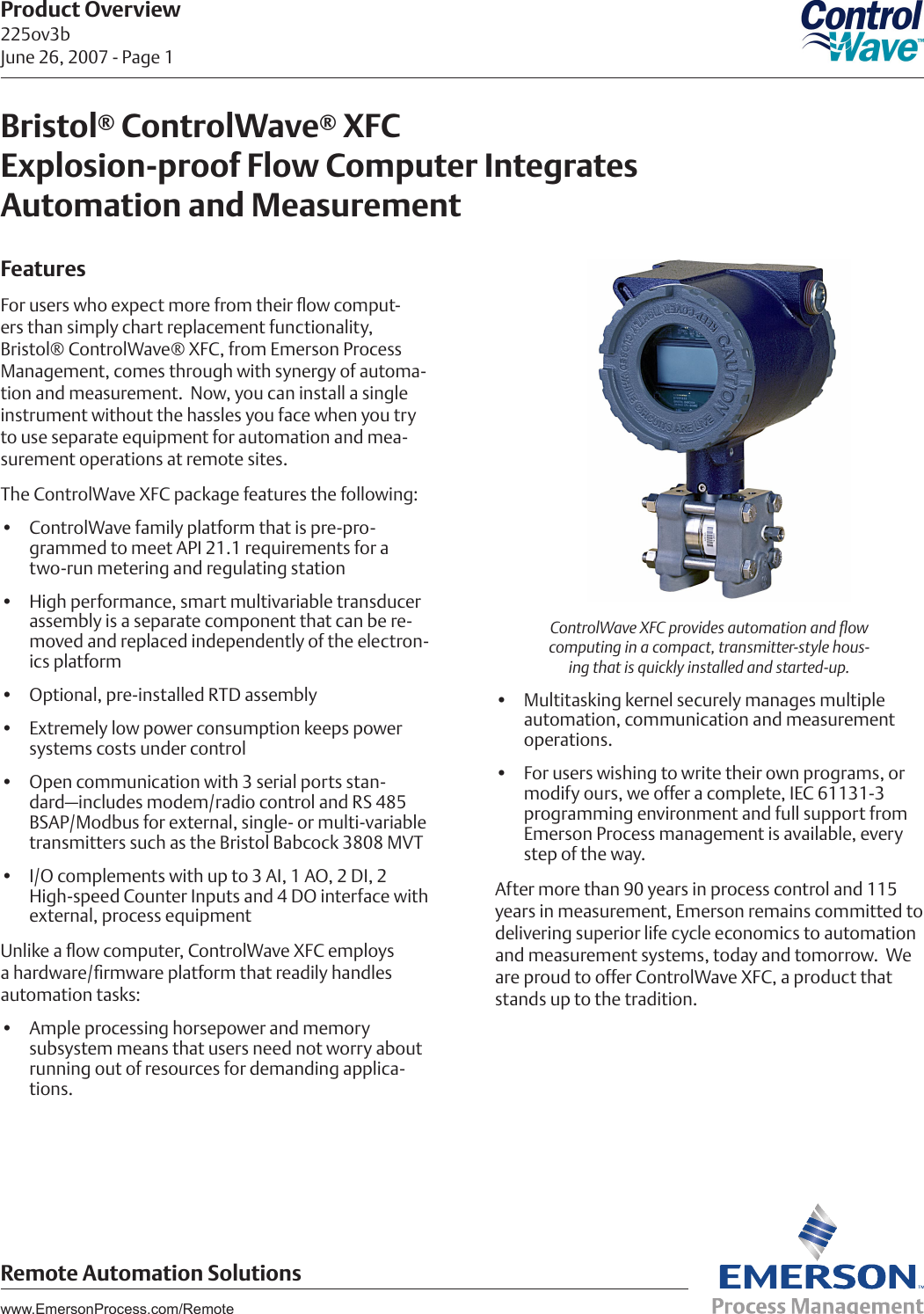 Emerson Process Management Controlwave Xfc Users Manual