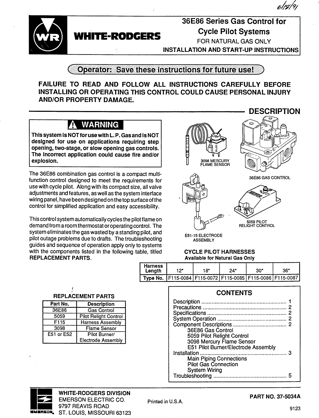 Page 1 of 8 - Emerson-Process-Management Emerson-Process-Management-Emerson-Process-Management-Emerson-Electric-Co-Gas-Heater-3-60E87-Users-Manual-  Emerson-process-management-emerson-process-management-emerson-electric-co-gas-heater-3-60e87-users-manual