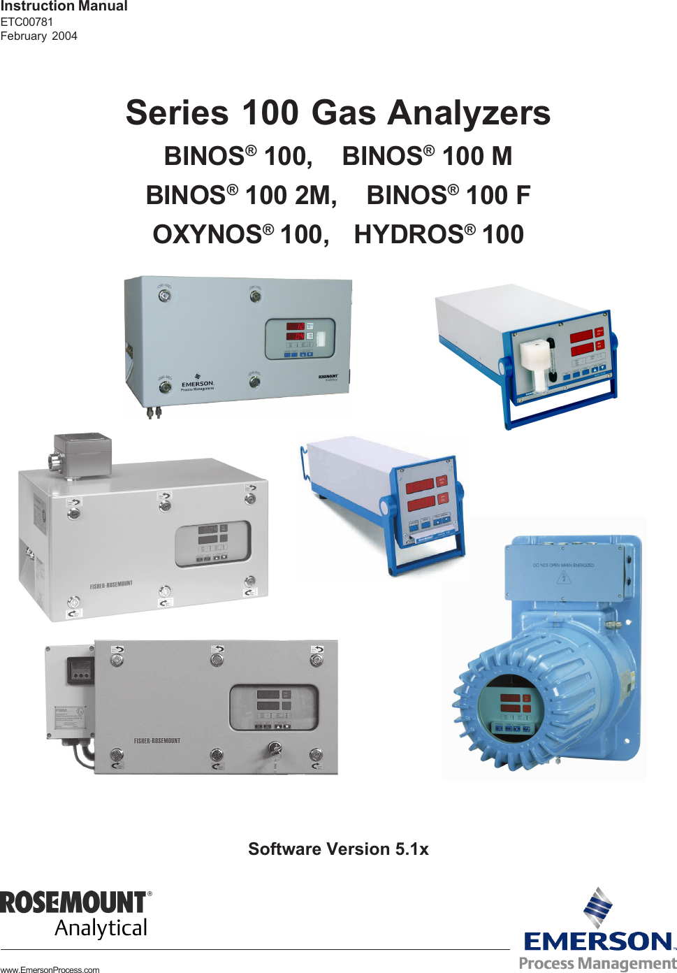 Emerson Process Management Series 100 Gas Analyzers Hydros Users Manual ETC00781 BINOS Instruction