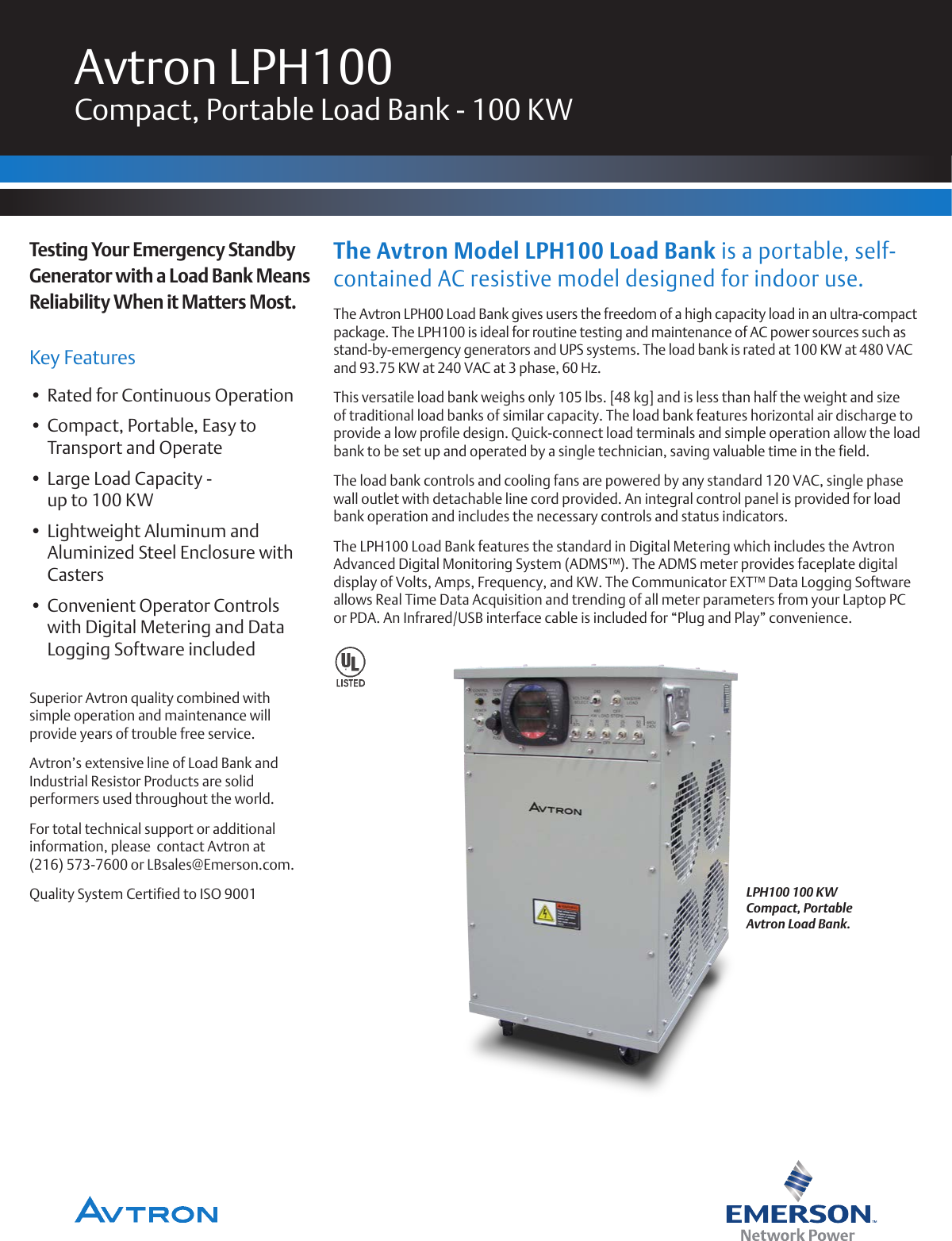 Emerson 100 Kw Lph100 Load Bank Brochures And Data Sheets