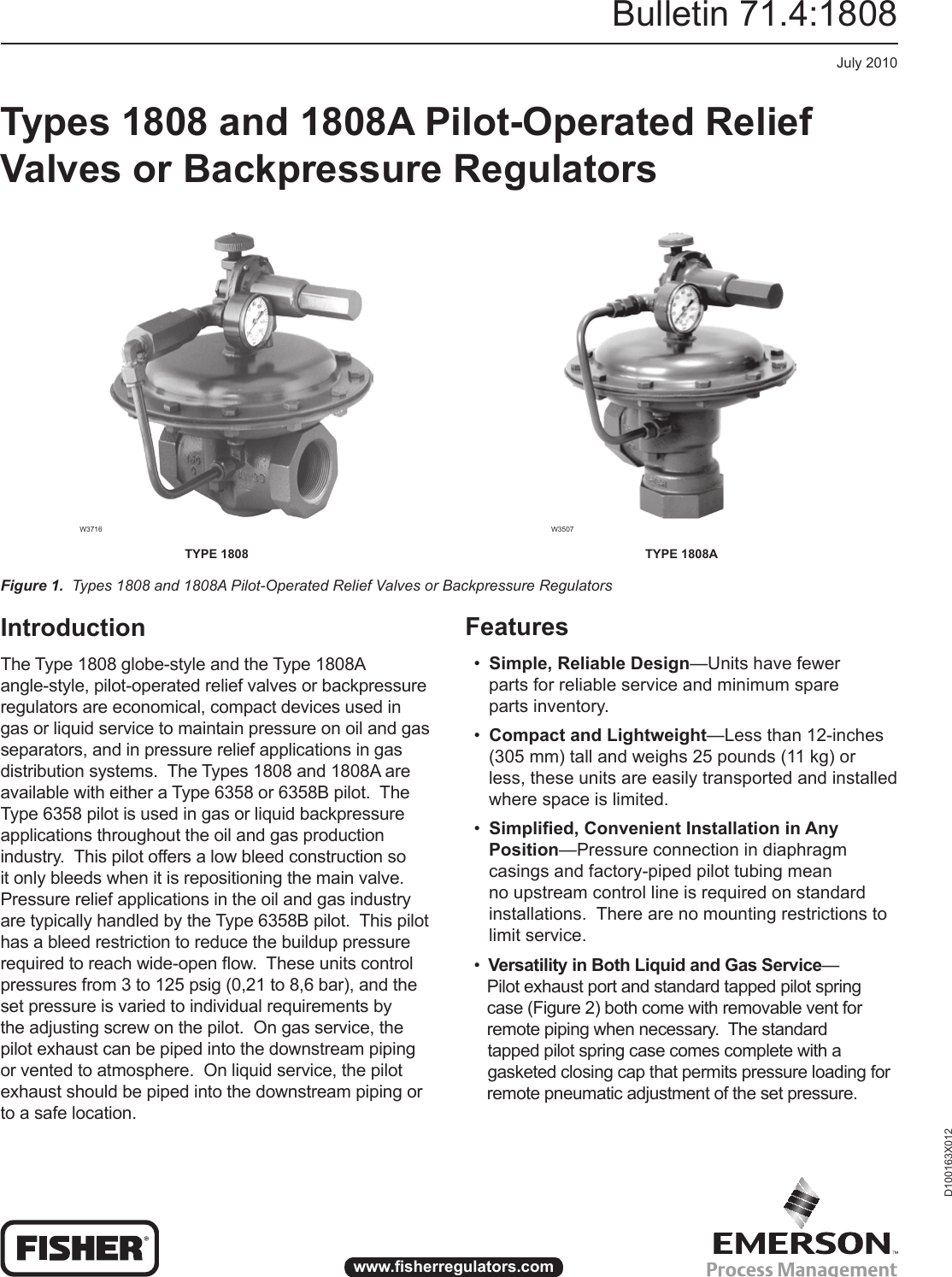 Page 1 of 8 - Emerson Emerson-1808-Series-Relief-Valve-Or-Backpressure-Regulators-Data-Sheet-  Emerson-1808-series-relief-valve-or-backpressure-regulators-data-sheet