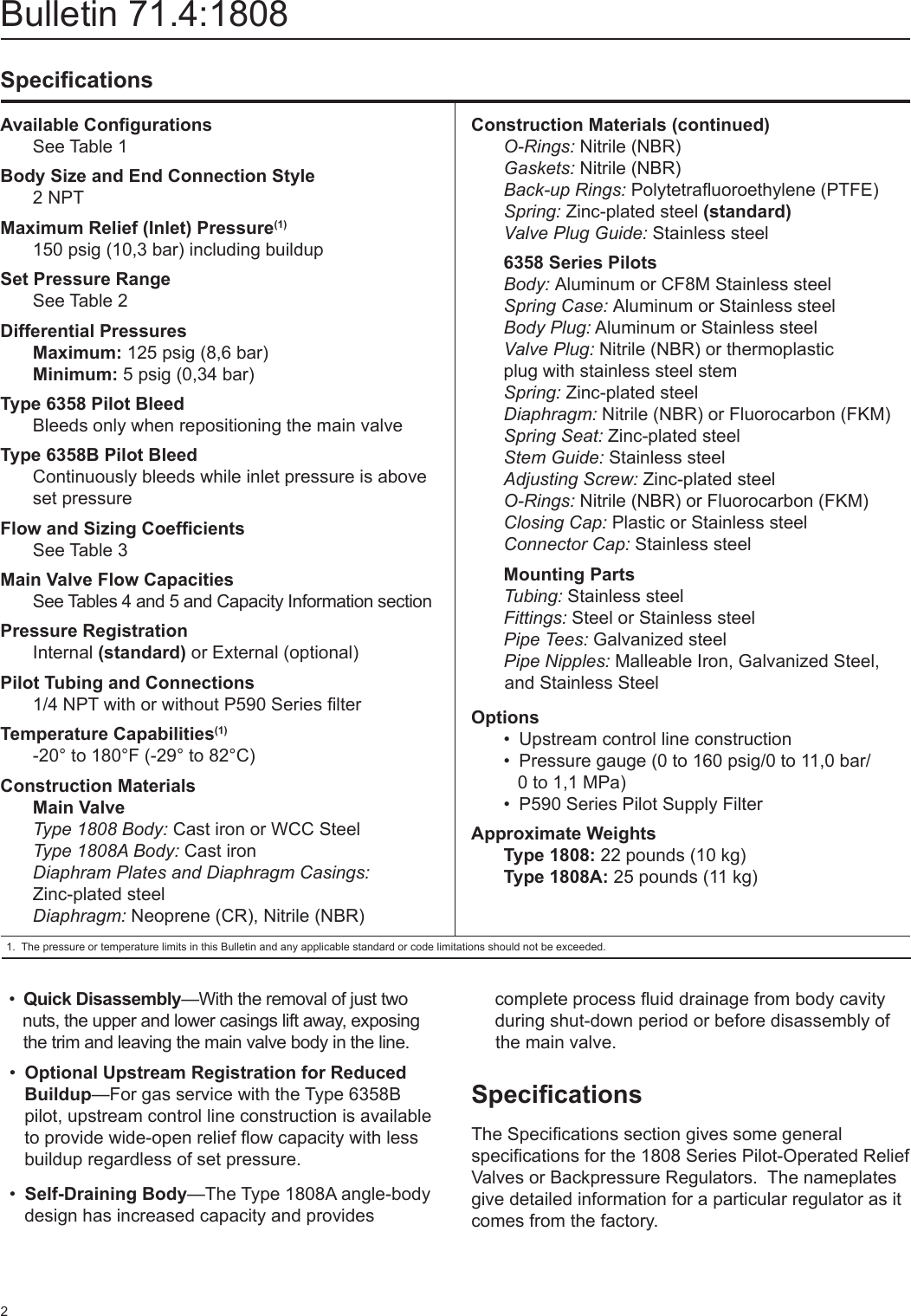 Page 2 of 8 - Emerson Emerson-1808-Series-Relief-Valve-Or-Backpressure-Regulators-Data-Sheet-  Emerson-1808-series-relief-valve-or-backpressure-regulators-data-sheet