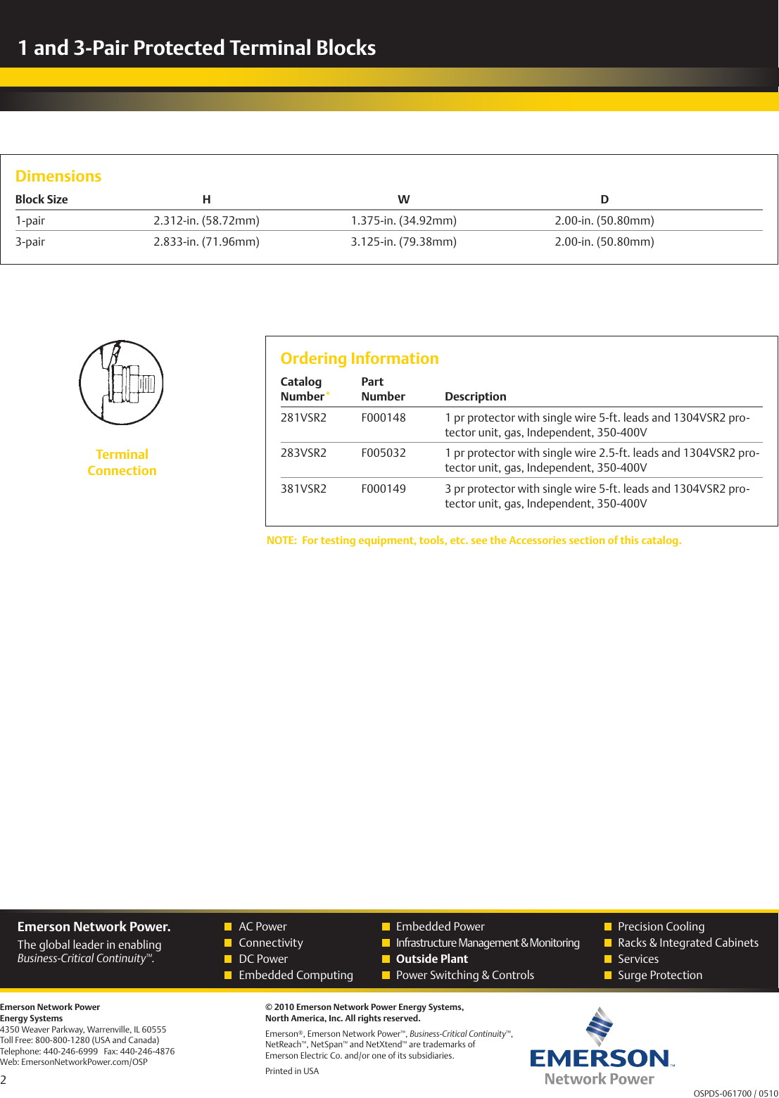 Page 2 of 2 - Emerson Emerson-1-And-3-Pair-Protected-Terminal-Blocks-Brochures-And-Data-Sheets- Emerson-1-and-3-pair-protected-terminal-blocks-brochures-and-data-sheets