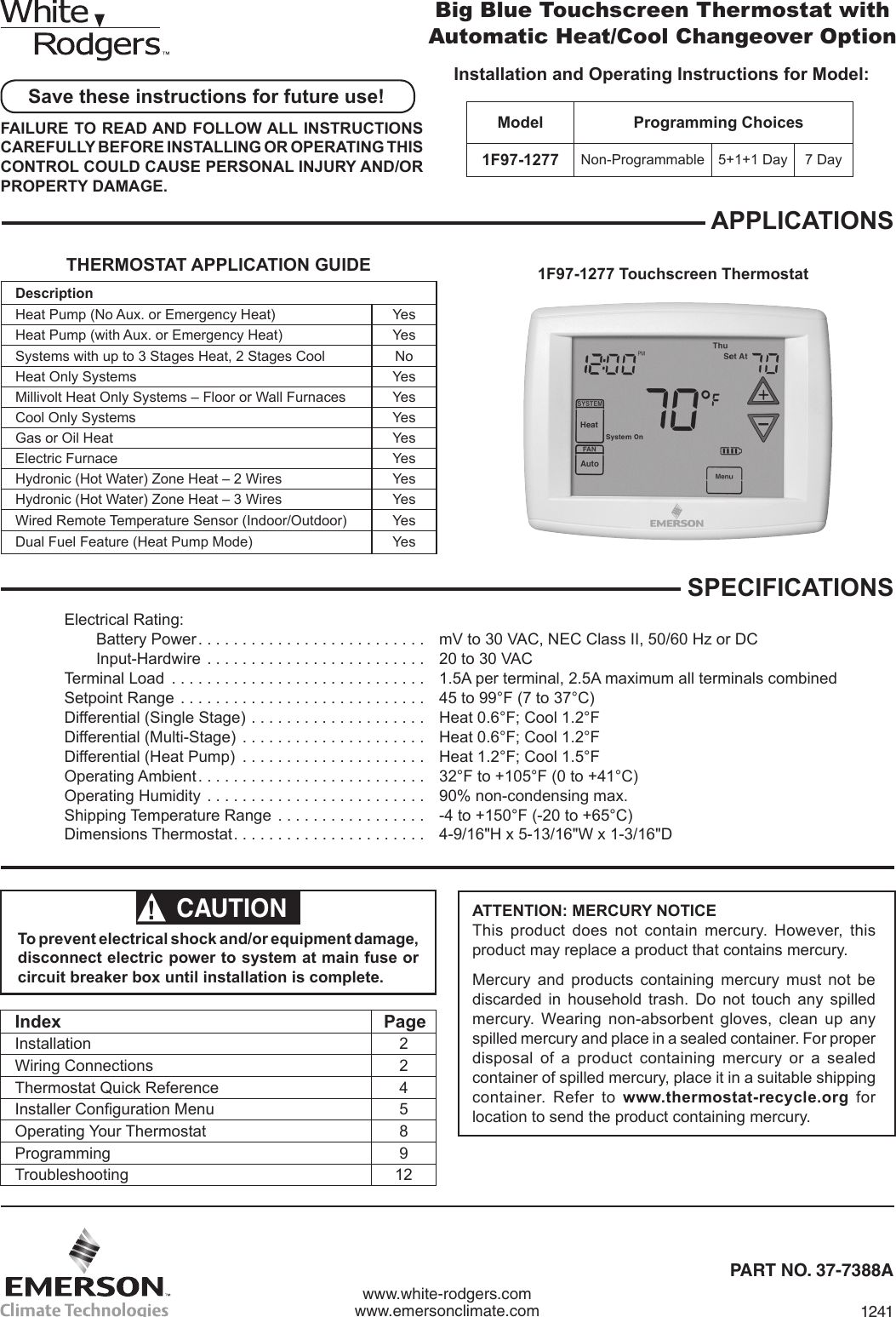 Page 1 of 12 - Emerson Emerson-1F97-1277-Users-Manual- 1F97-1277_37-7388A  Emerson-1f97-1277-users-manual