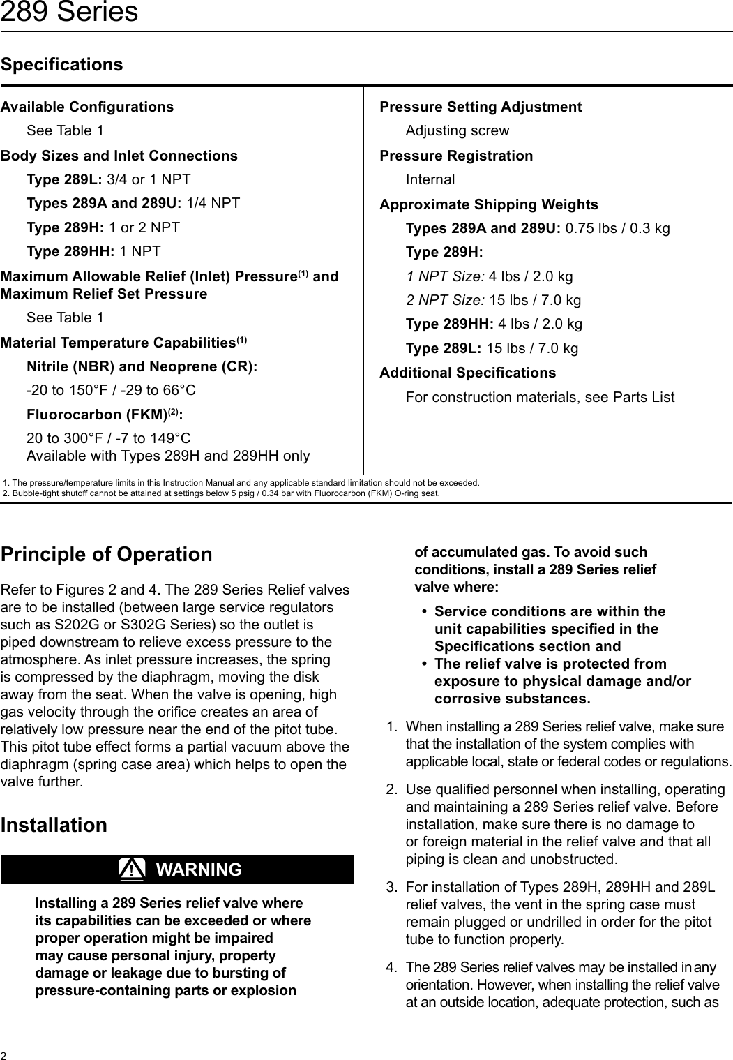 Page 2 of 12 - Emerson Emerson-289-Series-Relief-Valves-Backpressure-Regulators-Instruction-Manual-  Emerson-289-series-relief-valves-backpressure-regulators-instruction-manual
