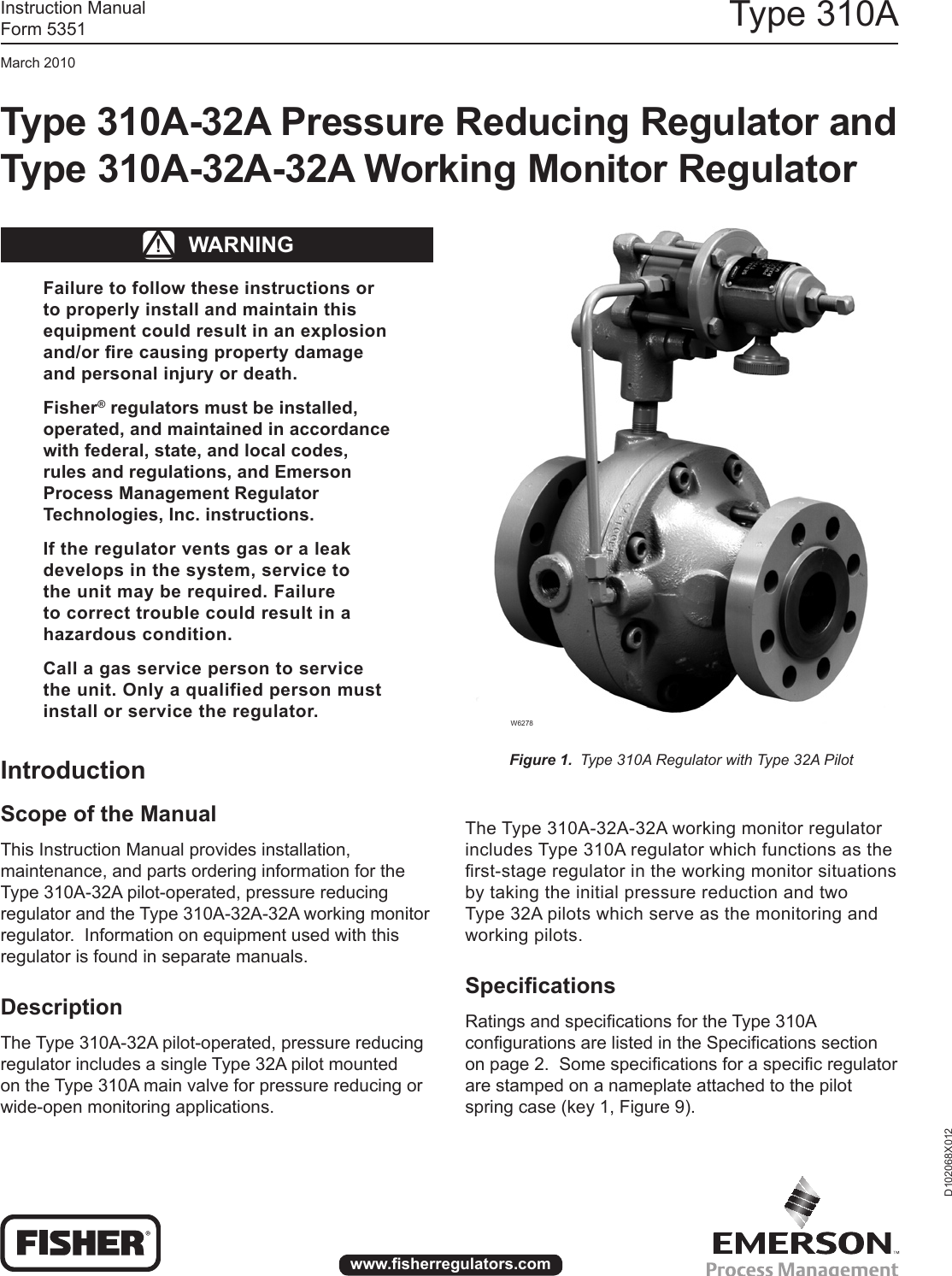 Emerson 310A Pressure Reducing Regulator Instruction Manual
