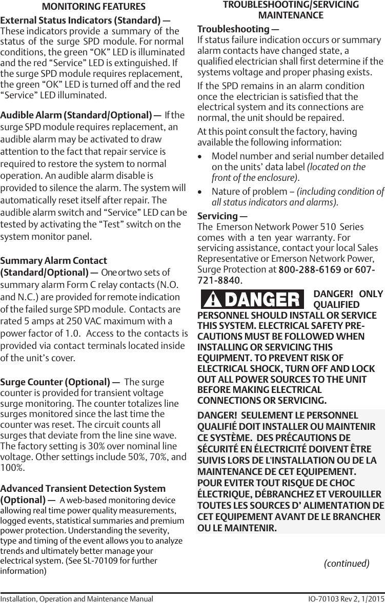 Page 11 of 12 - Emerson Emerson-510-Surge-Protective-Device-Formerly-Liebert-Acv-Lm-Lpge-And-Asco-450-352-Installation-Manual IO-70103_510_Rev 2_1-15