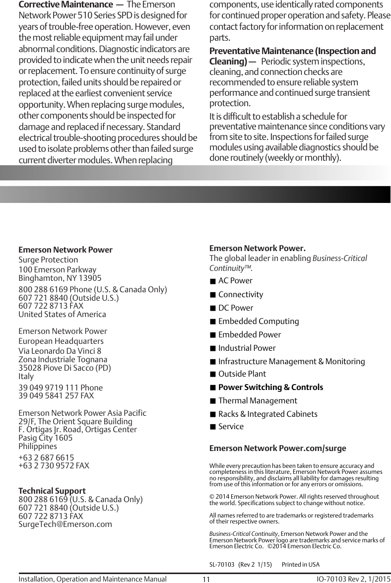 Page 12 of 12 - Emerson Emerson-510-Surge-Protective-Device-Formerly-Liebert-Acv-Lm-Lpge-And-Asco-450-352-Installation-Manual IO-70103_510_Rev 2_1-15