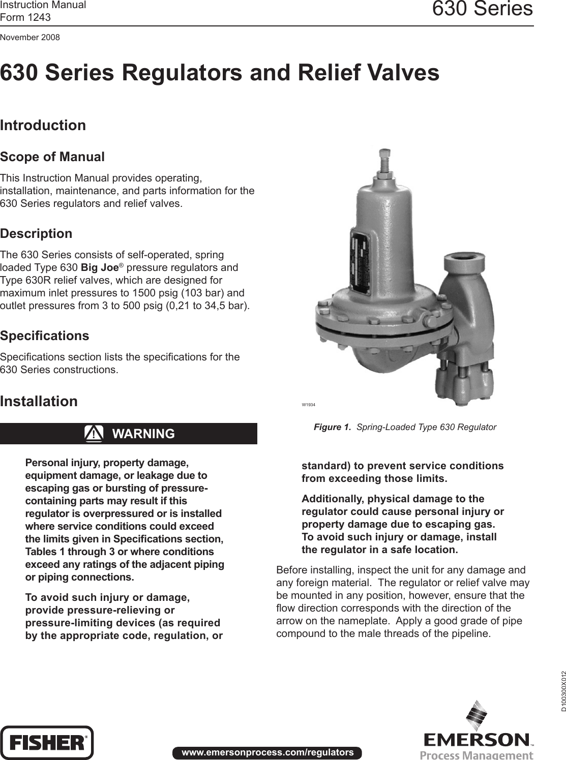 Page 1 of 12 - Emerson Emerson-630-Regulator-Instruction-Manual-  Emerson-630-regulator-instruction-manual