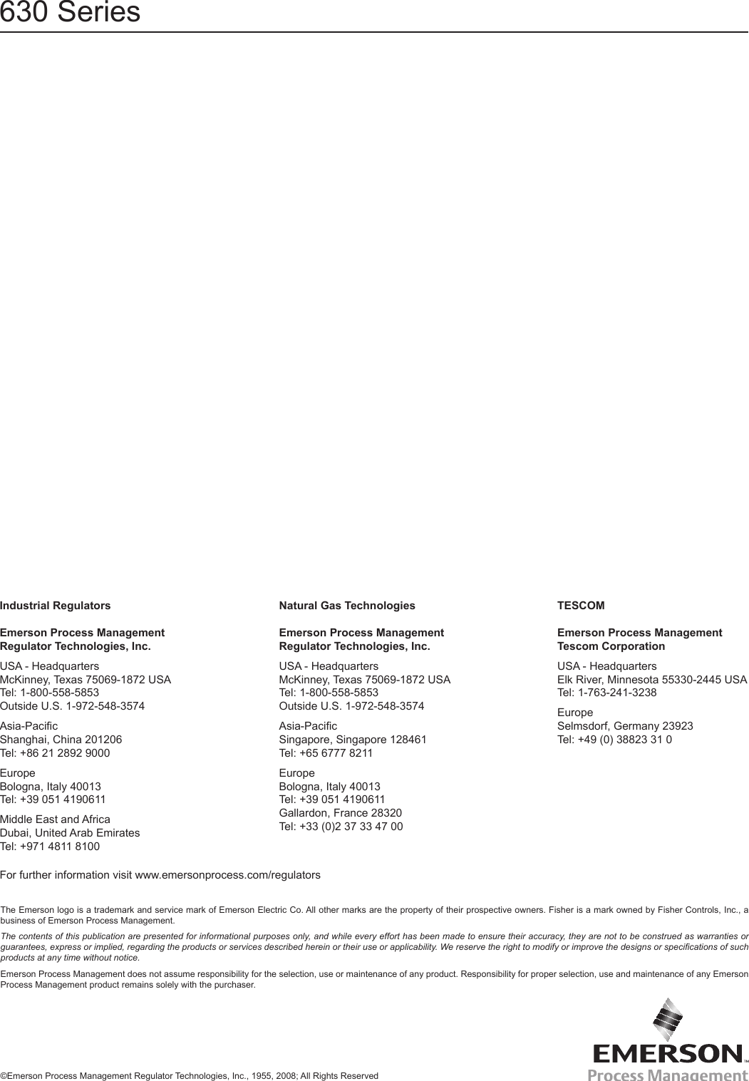 Page 12 of 12 - Emerson Emerson-630-Regulator-Instruction-Manual-  Emerson-630-regulator-instruction-manual