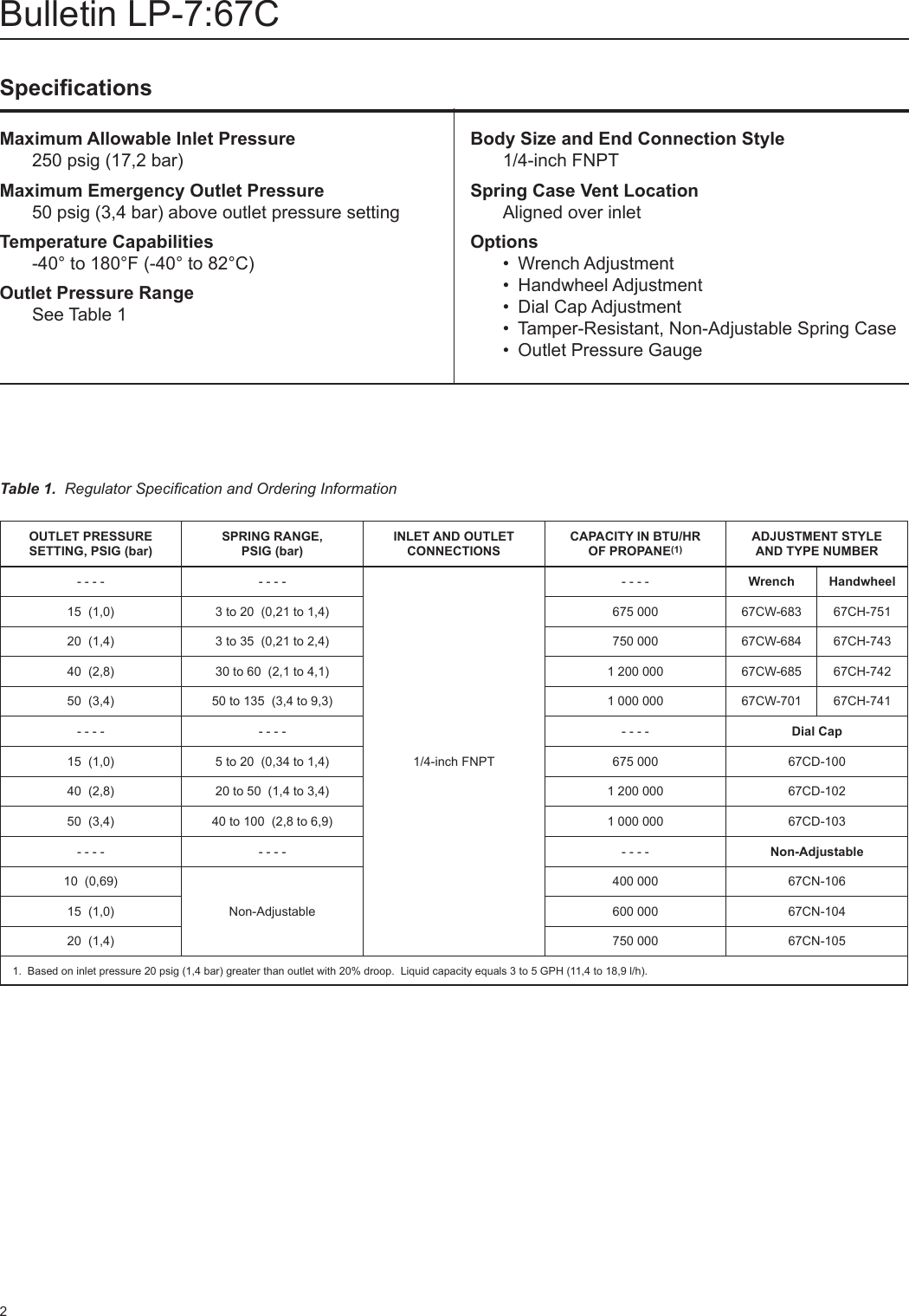 Page 2 of 4 - Emerson Emerson-67C-Series-High-Pressure-Regulators-Data-Sheet-  Emerson-67c-series-high-pressure-regulators-data-sheet